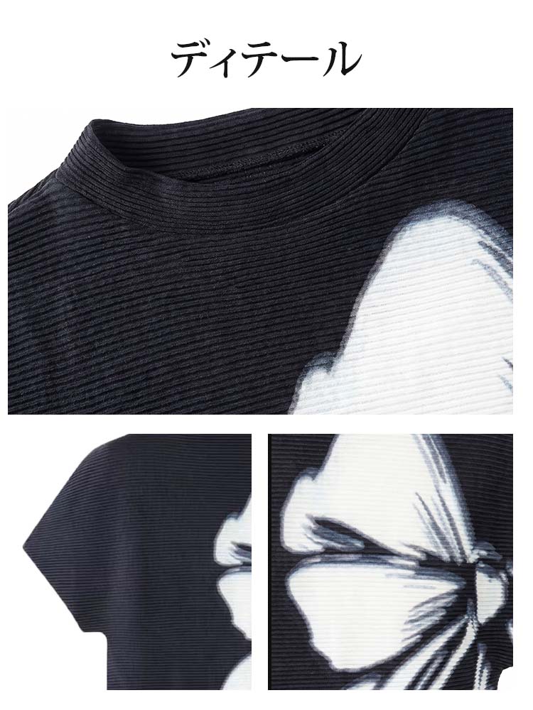 【洗練された通勤の必須アイテム】白黒リボンプリント、程よい凹凸感のあるプリーツブラウス-sosove