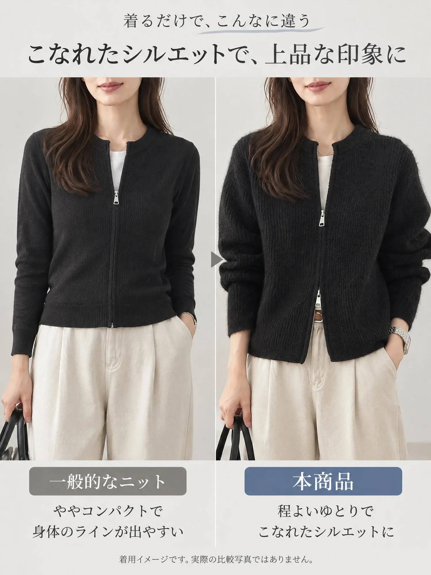 【クルーネック ダブルジップ ニットカーディガン】