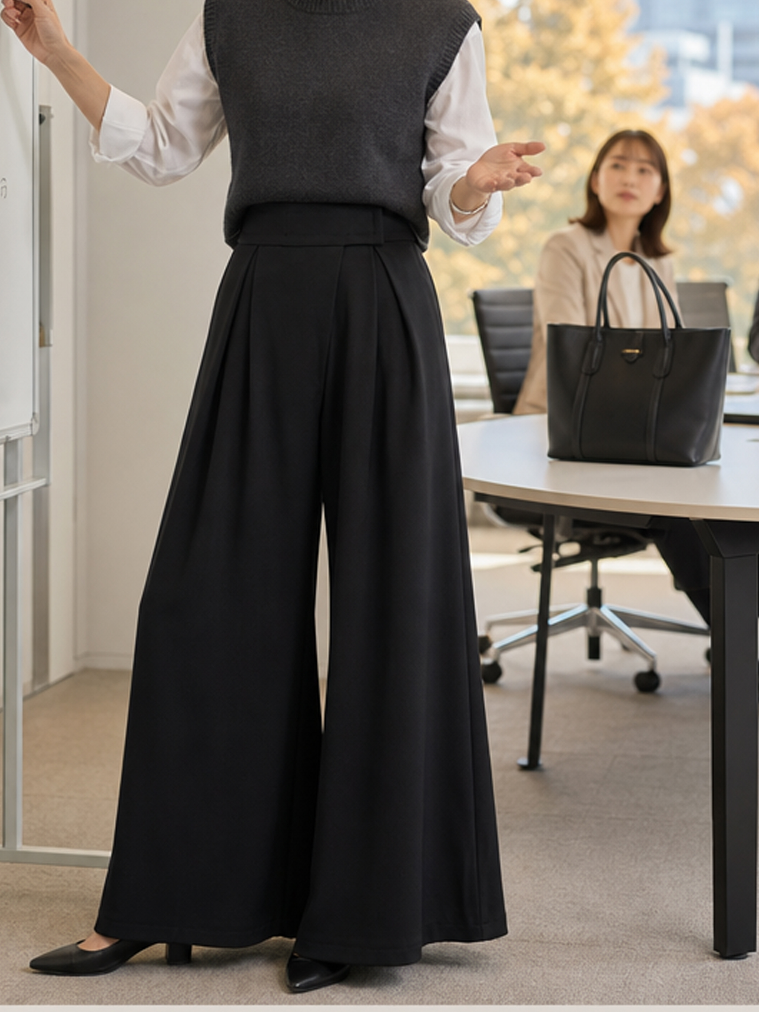 【アシメウエスト・ベルクロ仕様 ハイウエストワイドスラックス】