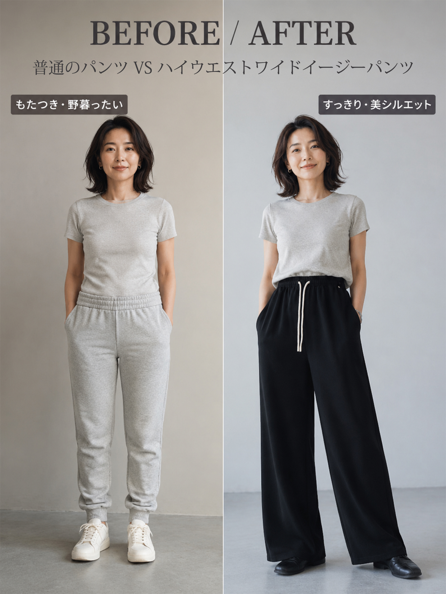 【ゆる感ハイウエスト】 ドロストとろみワイドパンツ