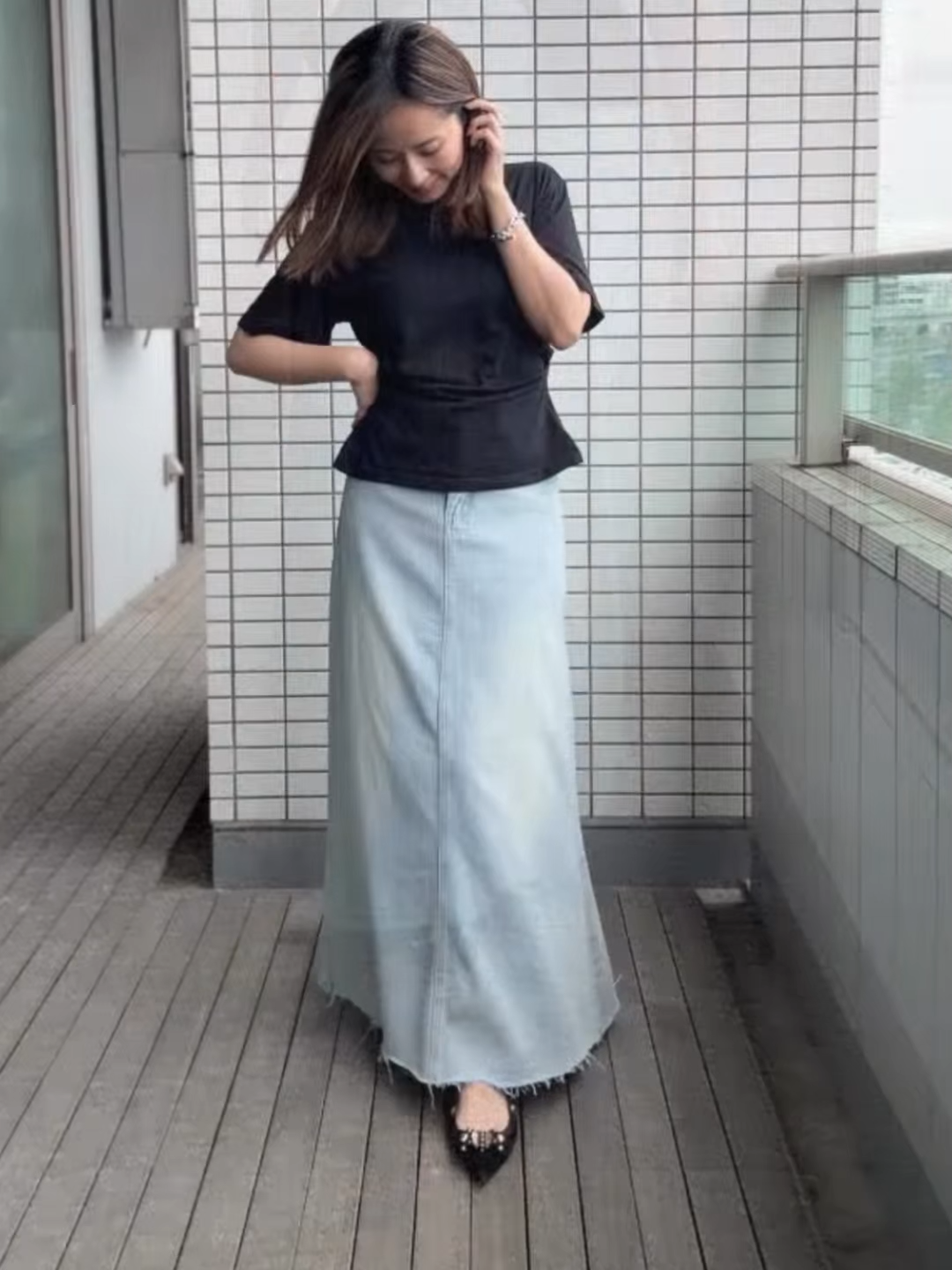 【Aライン デニムロングスカート~~~】体型を選ばず、大人女性の究極の「ミニマリズム」を実現。おしゃれ必須アイテム、毛羽立ち裾、ウォッシュ加工
