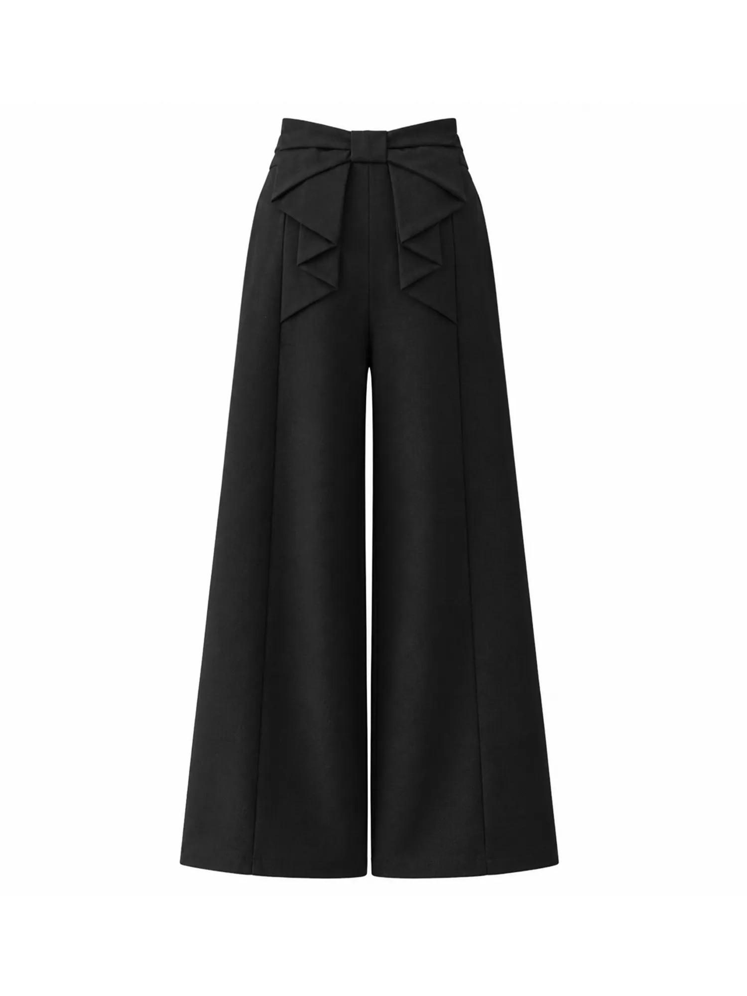 【 バックリボン付きハイウエストストレートワイドパンツ】