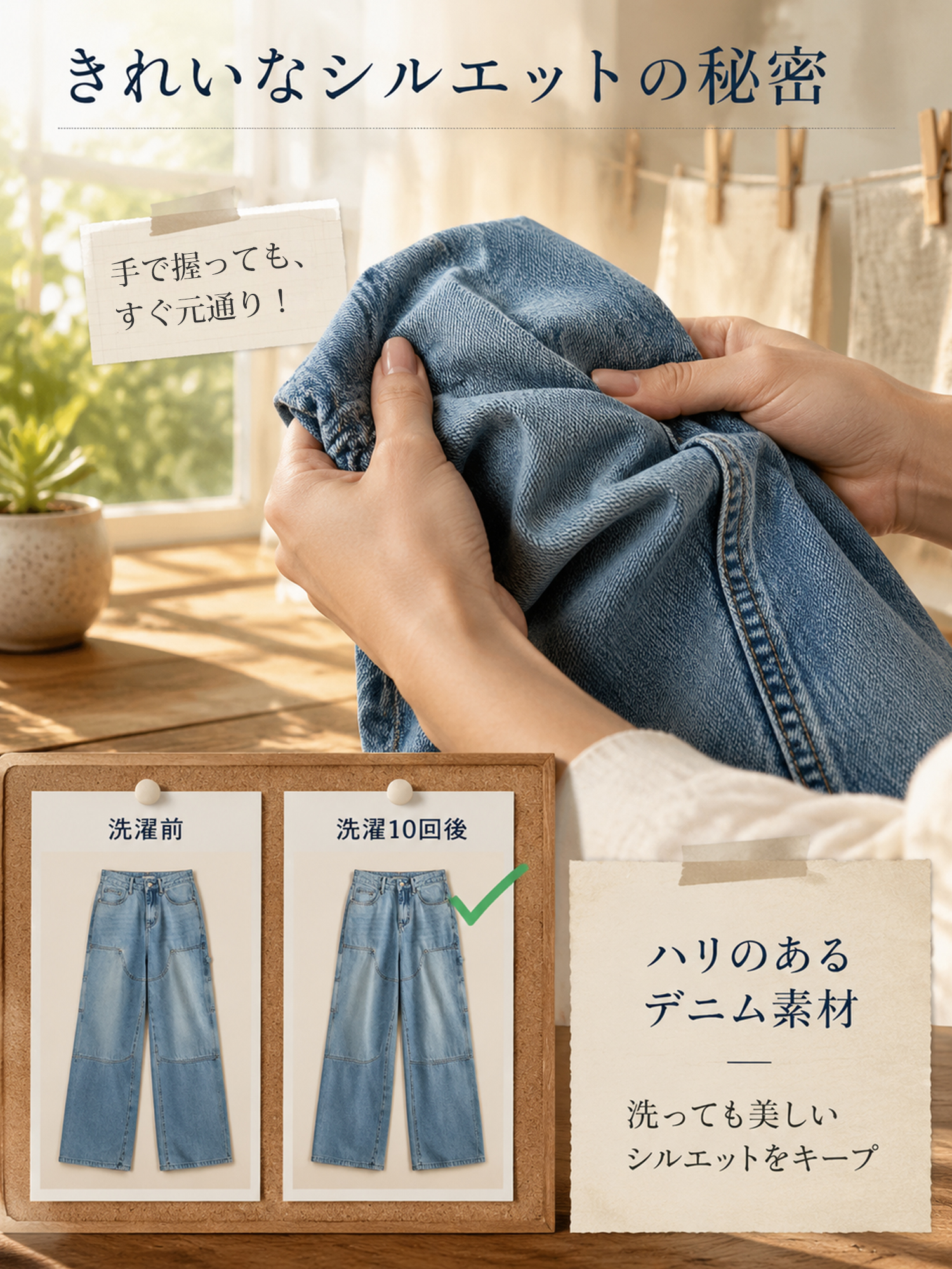 【アメリカンヴィンテージ風ウォッシュ加工 ワークデニムストレートパンツ】