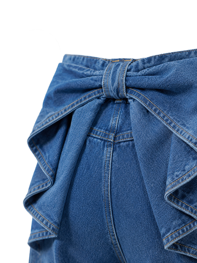 【リボン付き】ハイウエスト＆細見え効果抜群のワイドデニムパンツ。理想的なシルエットを叶えます。-sosove
