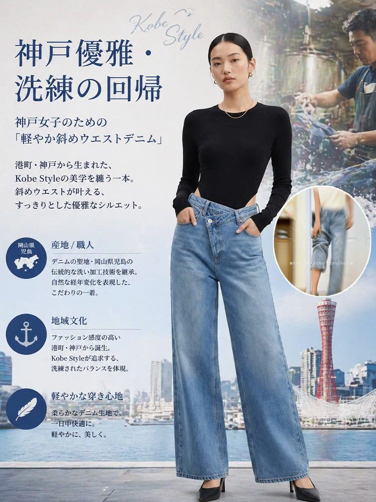 【 タイム限定 さらに20%OFF！！！】斜めボタンワイドデニム｜個性的な斜めデザインでウエストすっきり オールシーズン対応【大きめサイズですので、ワンサイズ下をおすすめします】