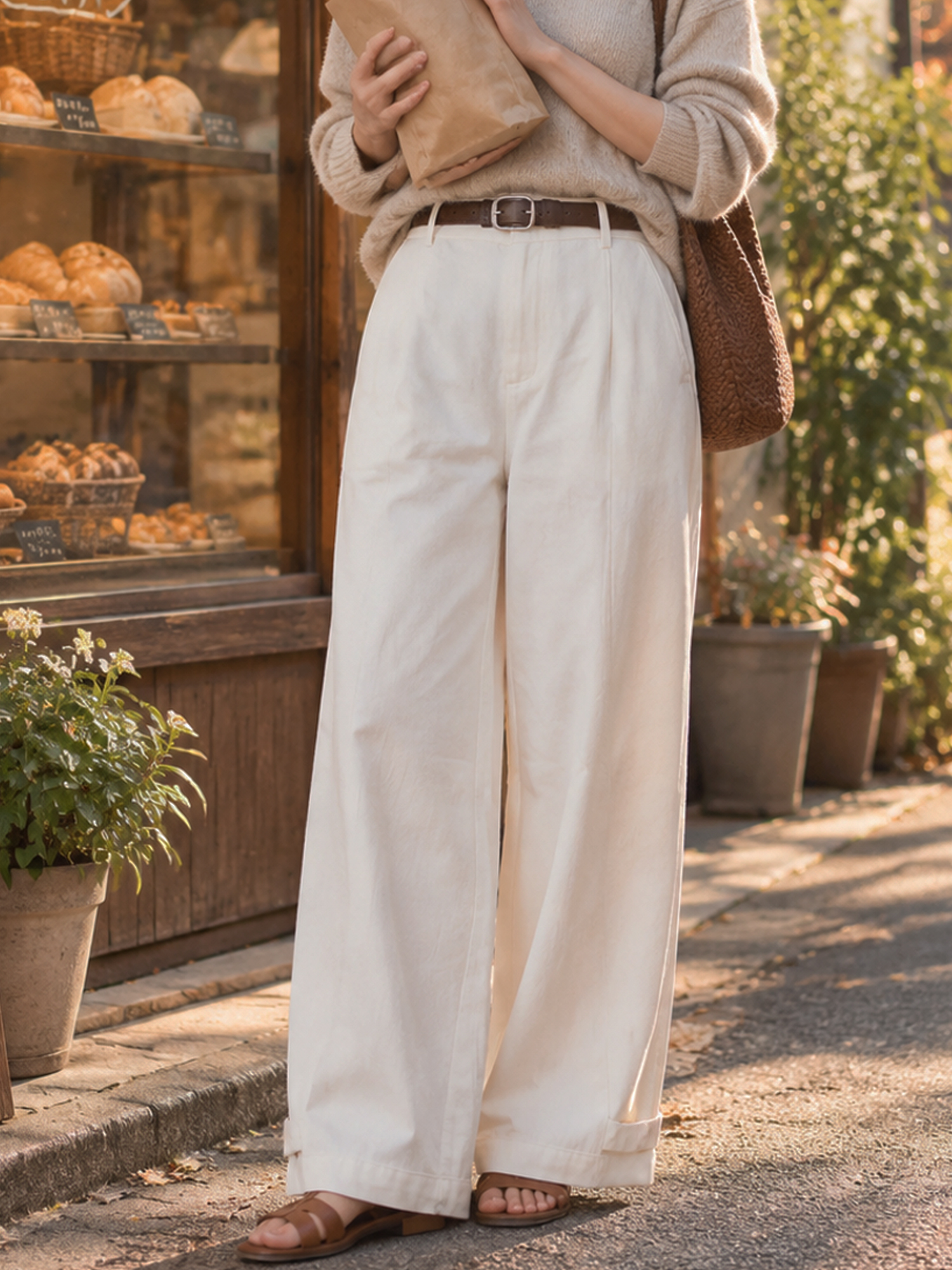 【裾調節可能 ウォッシュ感ストレートパンツ】