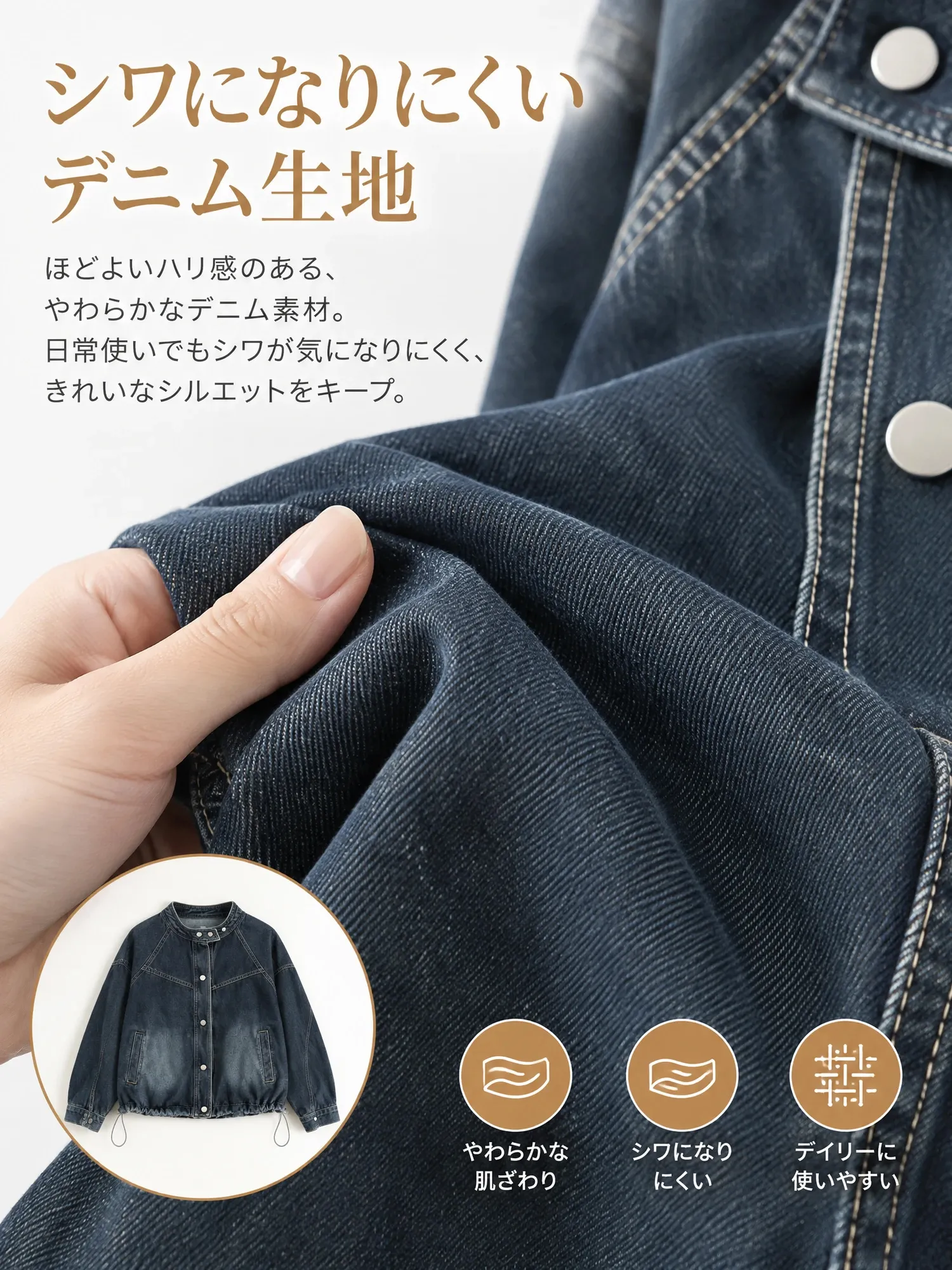 SOSOVE‐アメカジ ヴィンテージ スタンドカラー ワークデザイン ドローストリング付き デニムジャケット