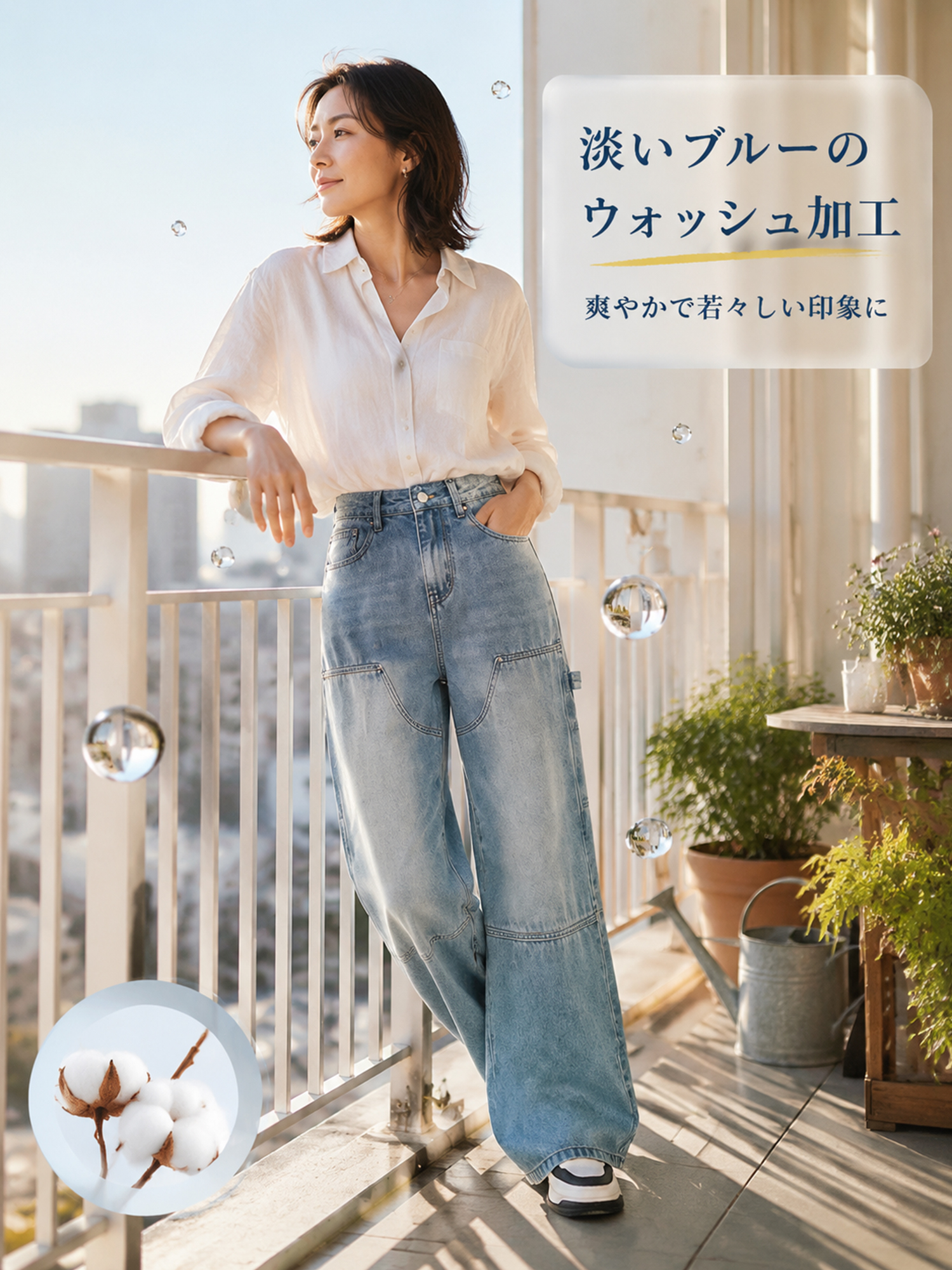 【アメリカンヴィンテージ風ウォッシュ加工 ワークデニムストレートパンツ】