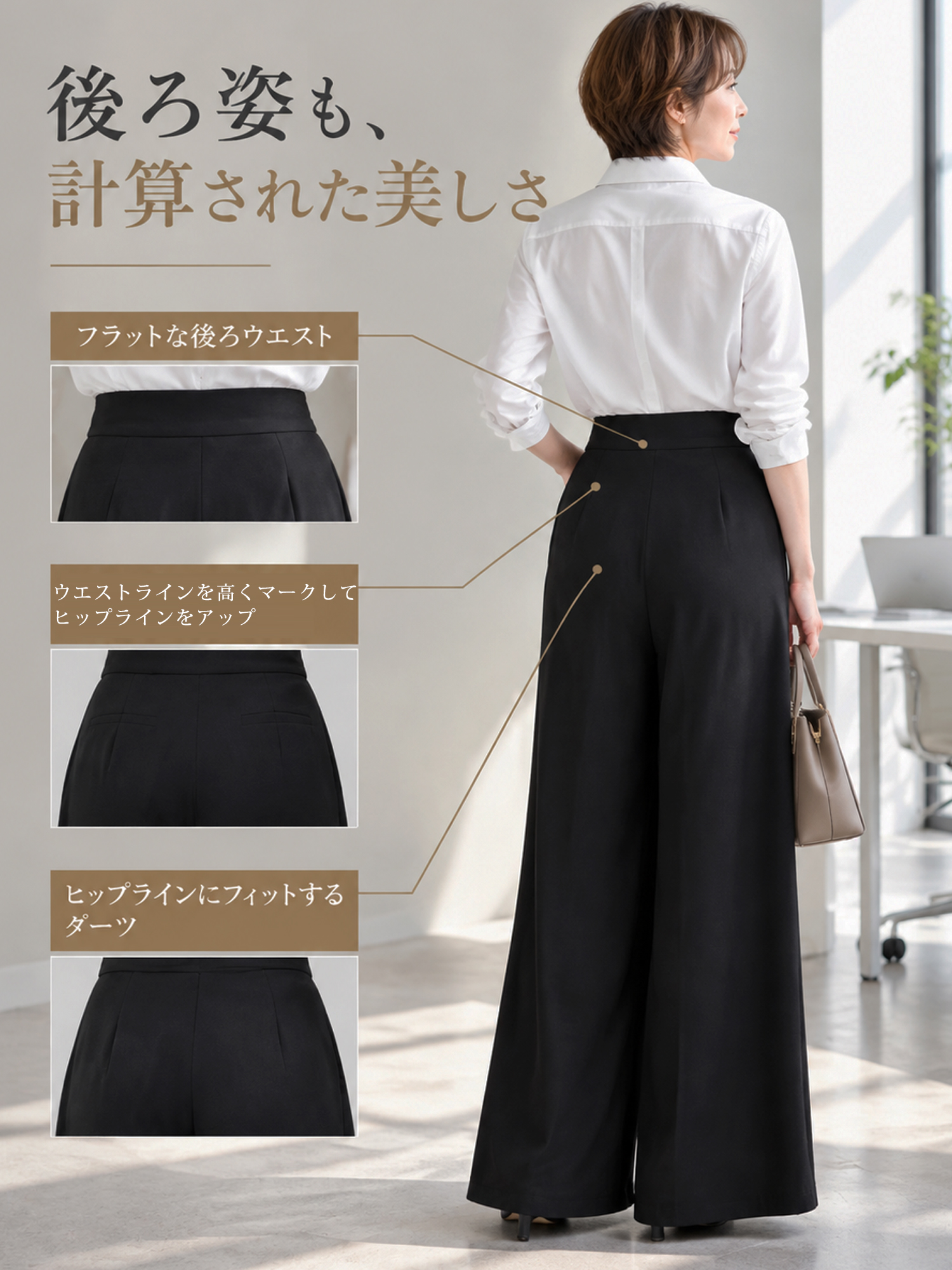 【アシメウエスト・ベルクロ仕様 ハイウエストワイドスラックス】