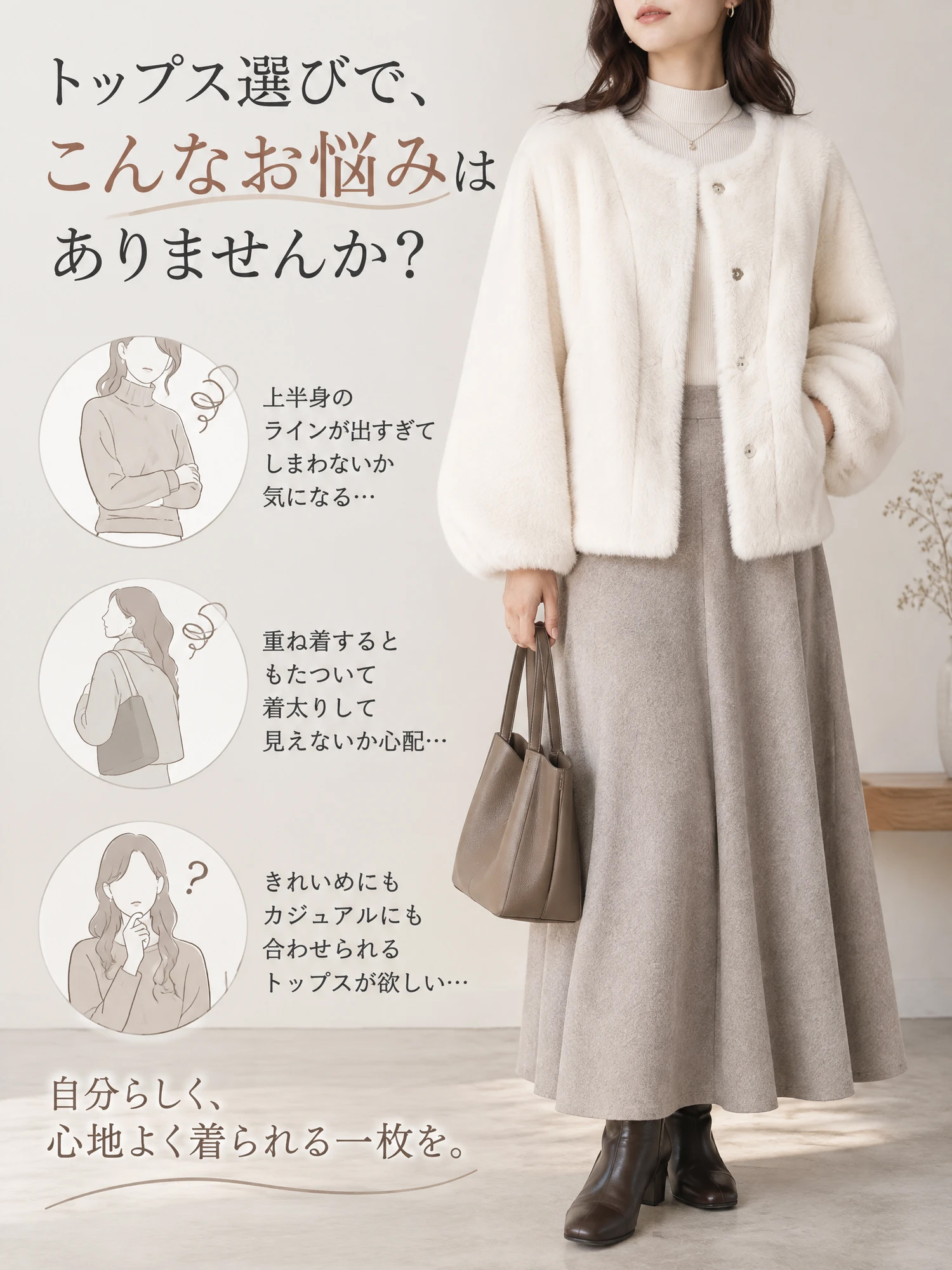 【エコファーショートコート · ふんわり暖かく、華やかに引き立つ一着】