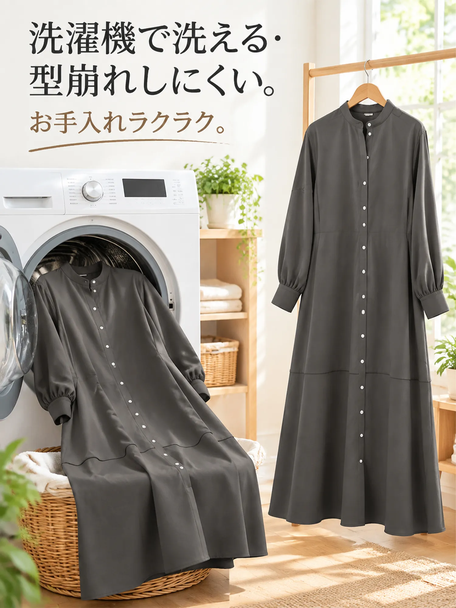 【ゆったり着やせ見え 長袖シャツワンピース】