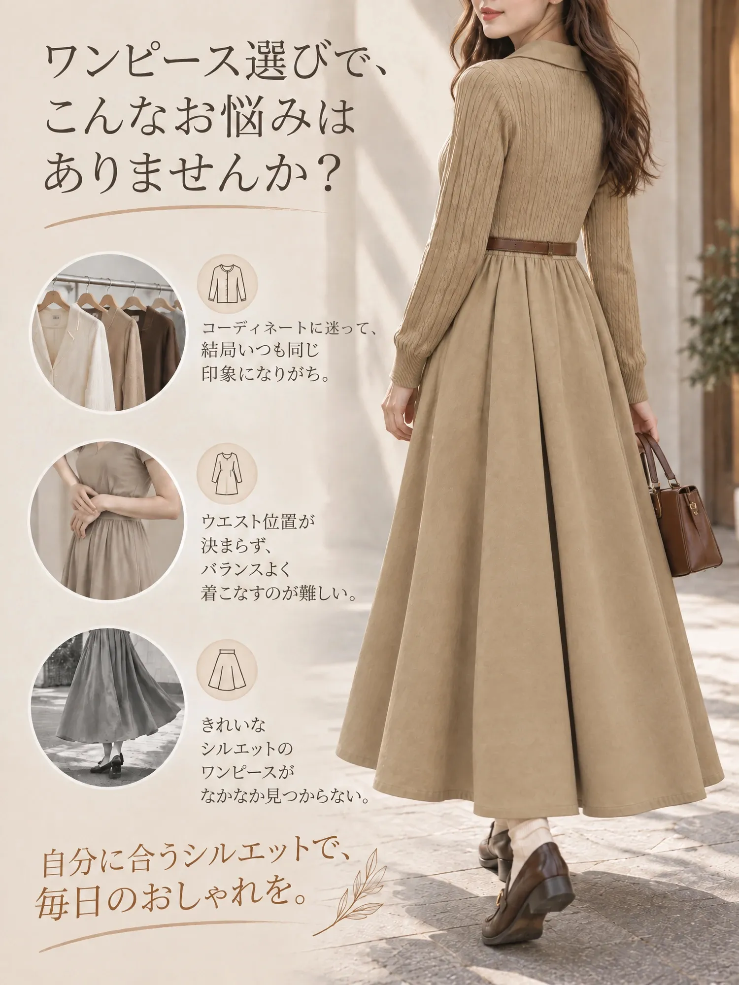 【レトロ上品】襟付きリブニットワンピース
