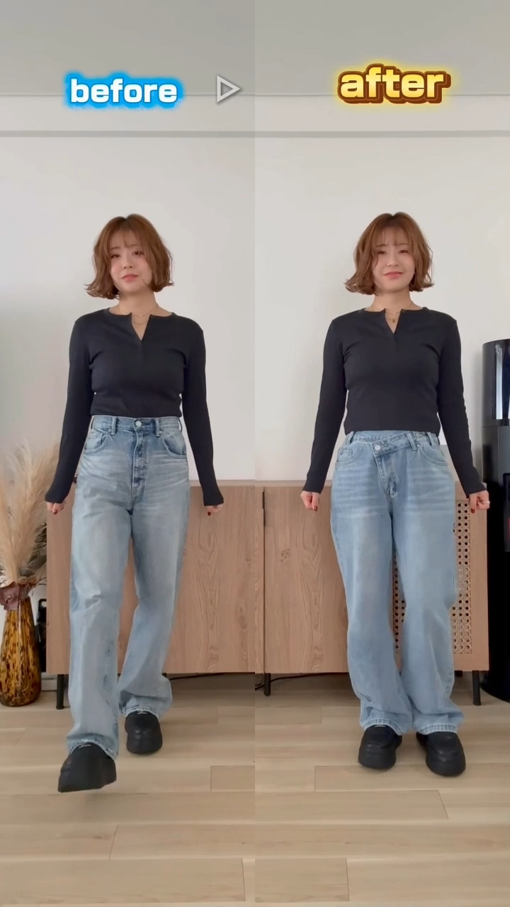 【 タイム限定 さらに20%OFF】斜めボタンワイドデニム｜個性的な斜めデザインでウエストすっきり オールシーズン対応【大きめサイズですので、ワンサイズ下をおすすめします】