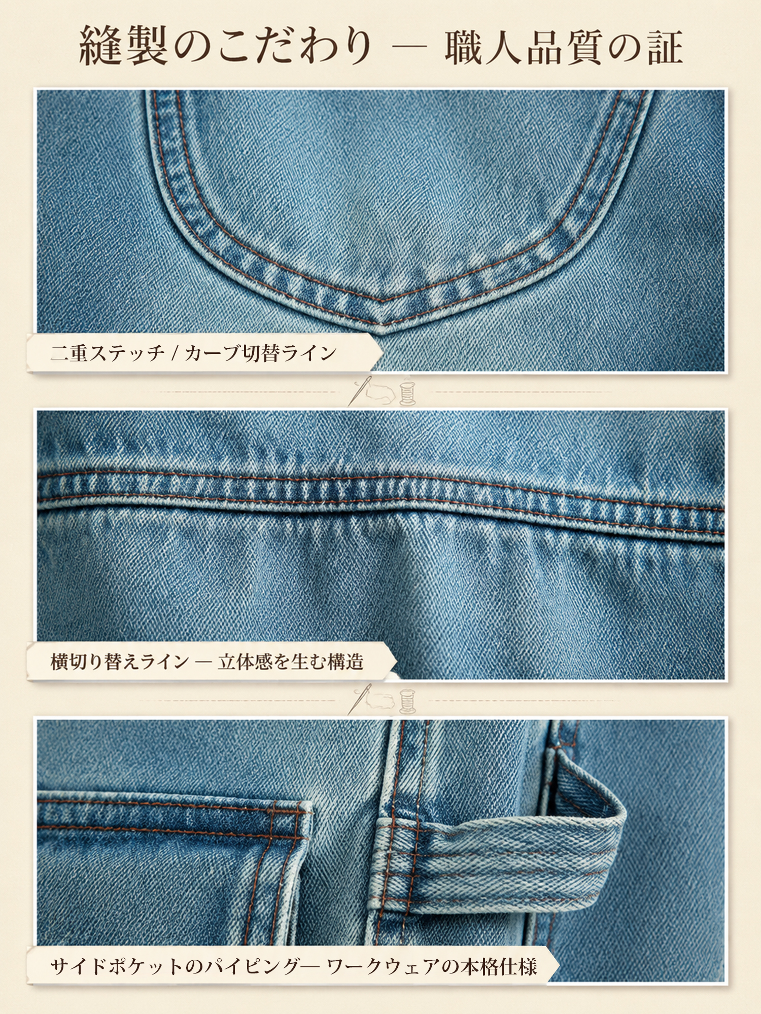 【アメリカンヴィンテージ風ウォッシュ加工 ワークデニムストレートパンツ】