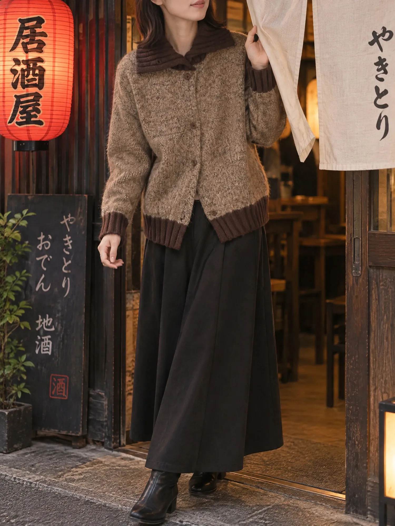 [2WAY ミックスカラーニット ハイネック レディース