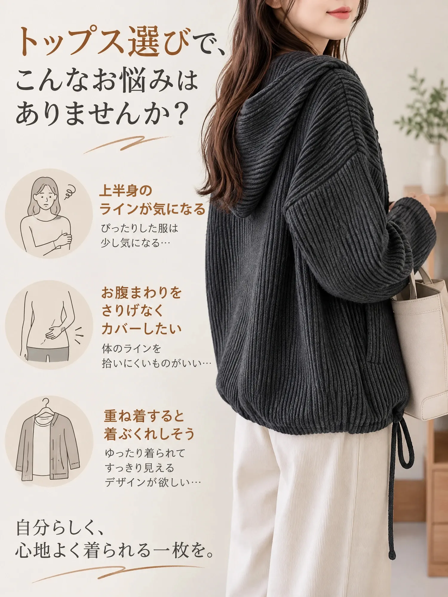 【ダブルジップ仕様 ゆったり長袖リブニットパーカー 秋の新作・無地カーディガン】