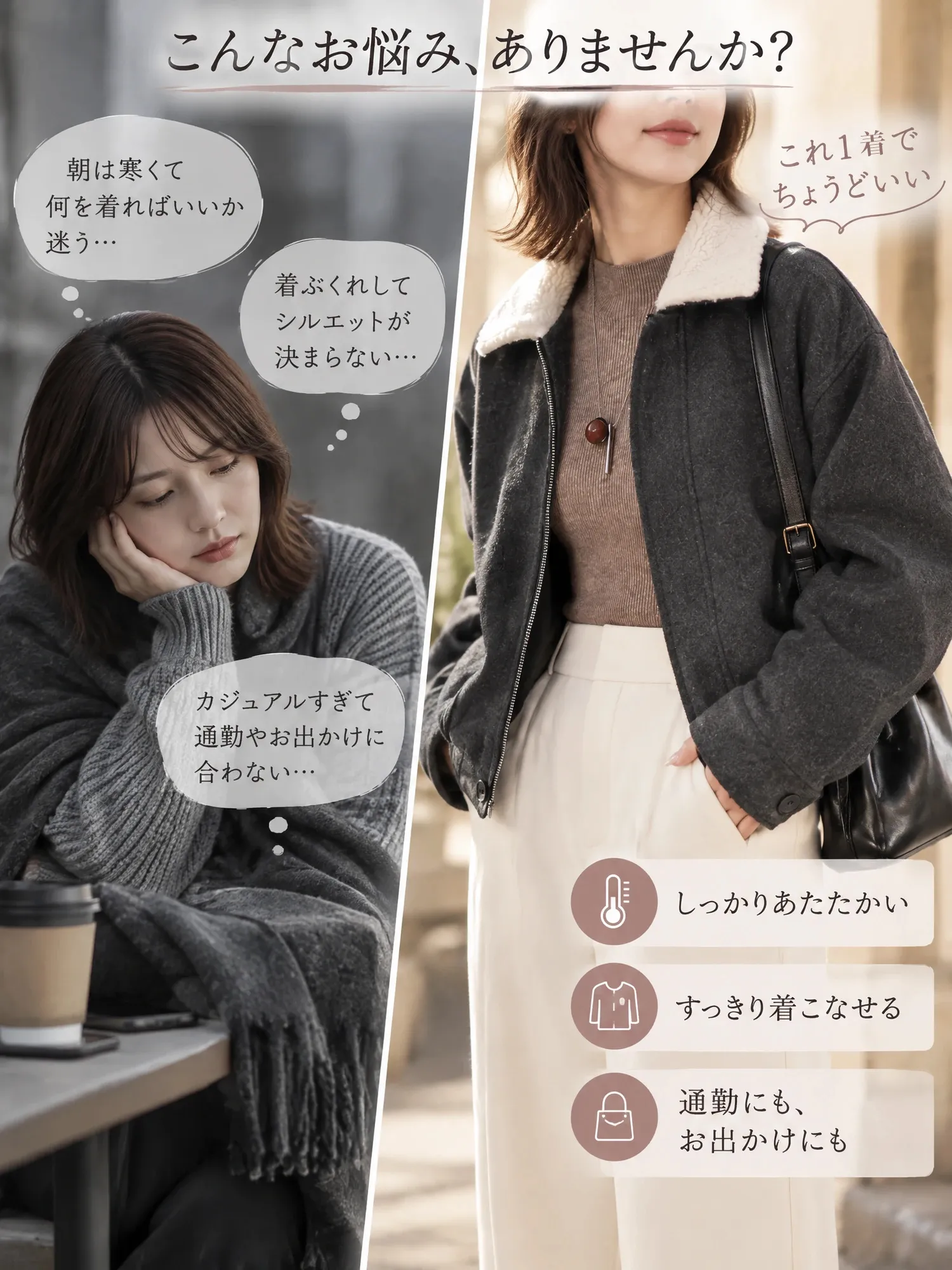 【ボア襟配色メルトンコート】