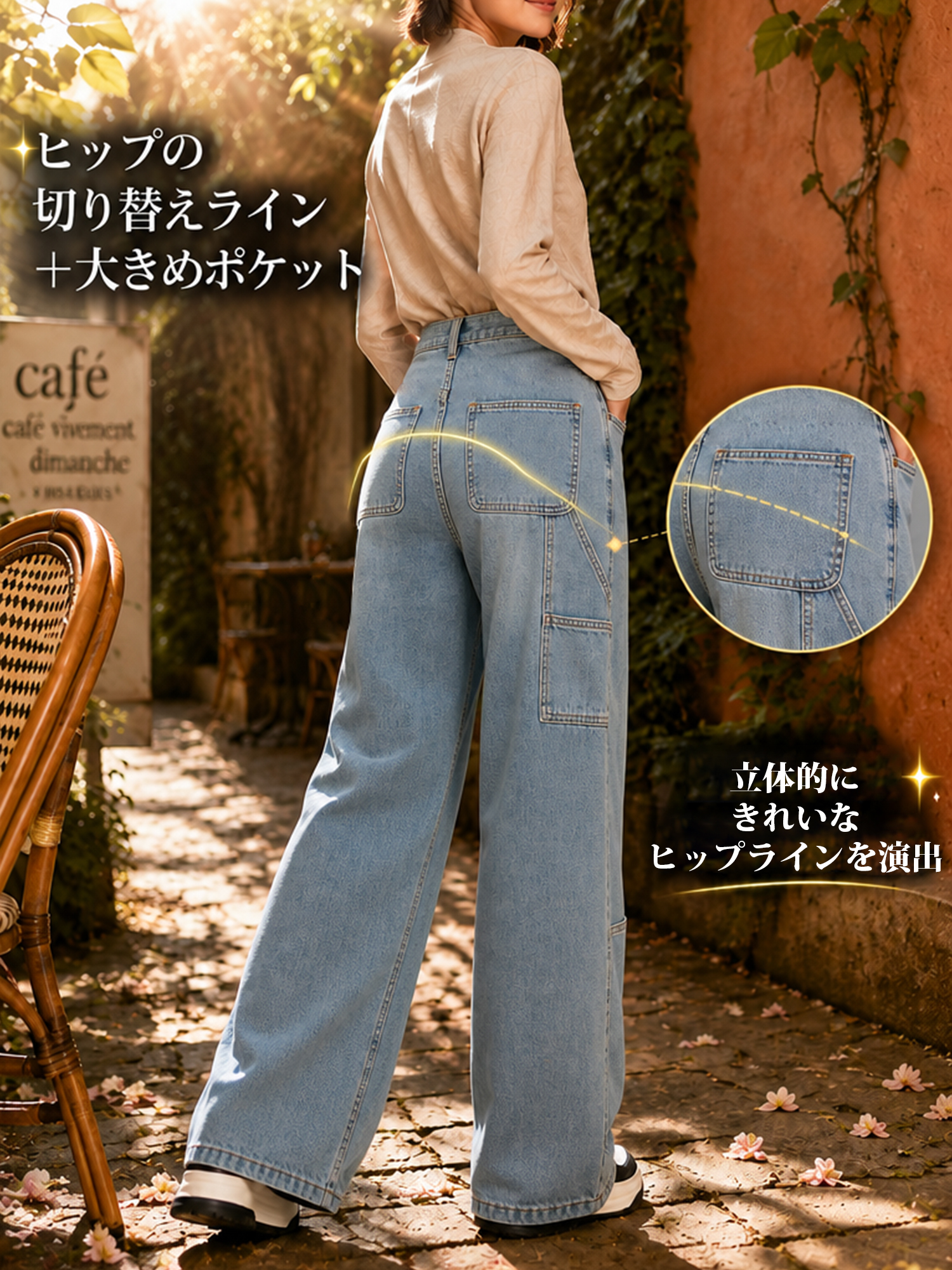 【アメリカンヴィンテージ風ウォッシュ加工 ワークデニムストレートパンツ】