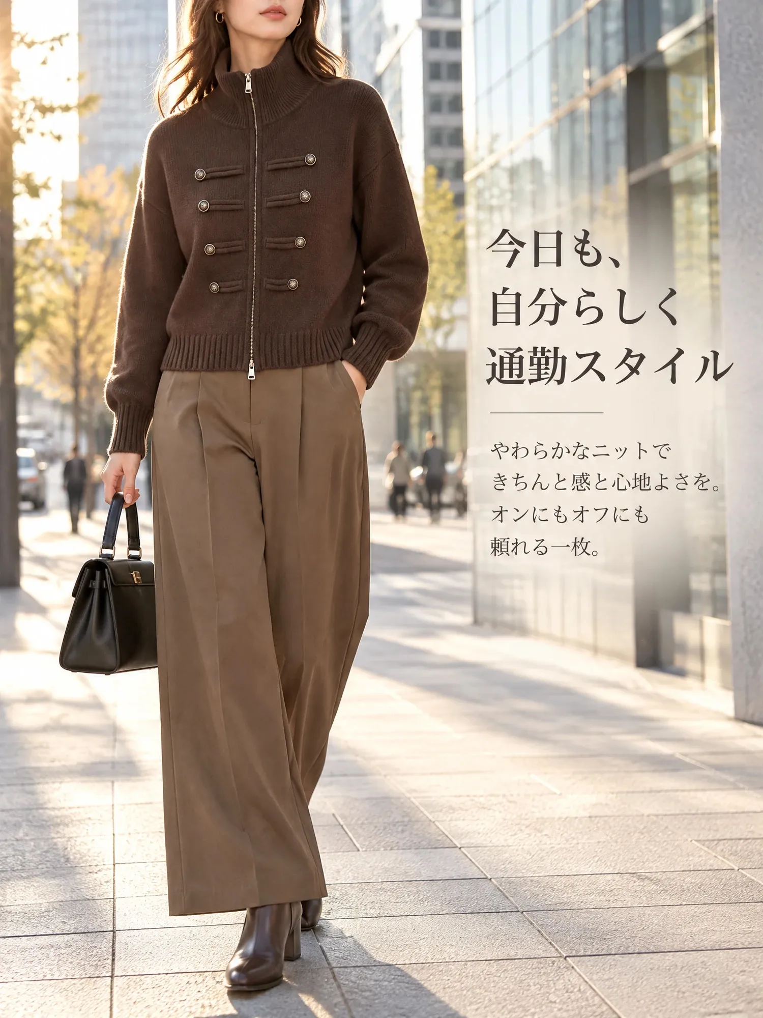 【ナポレオン風 ダブルジップニットカーディガン レディース グレー】-sosove