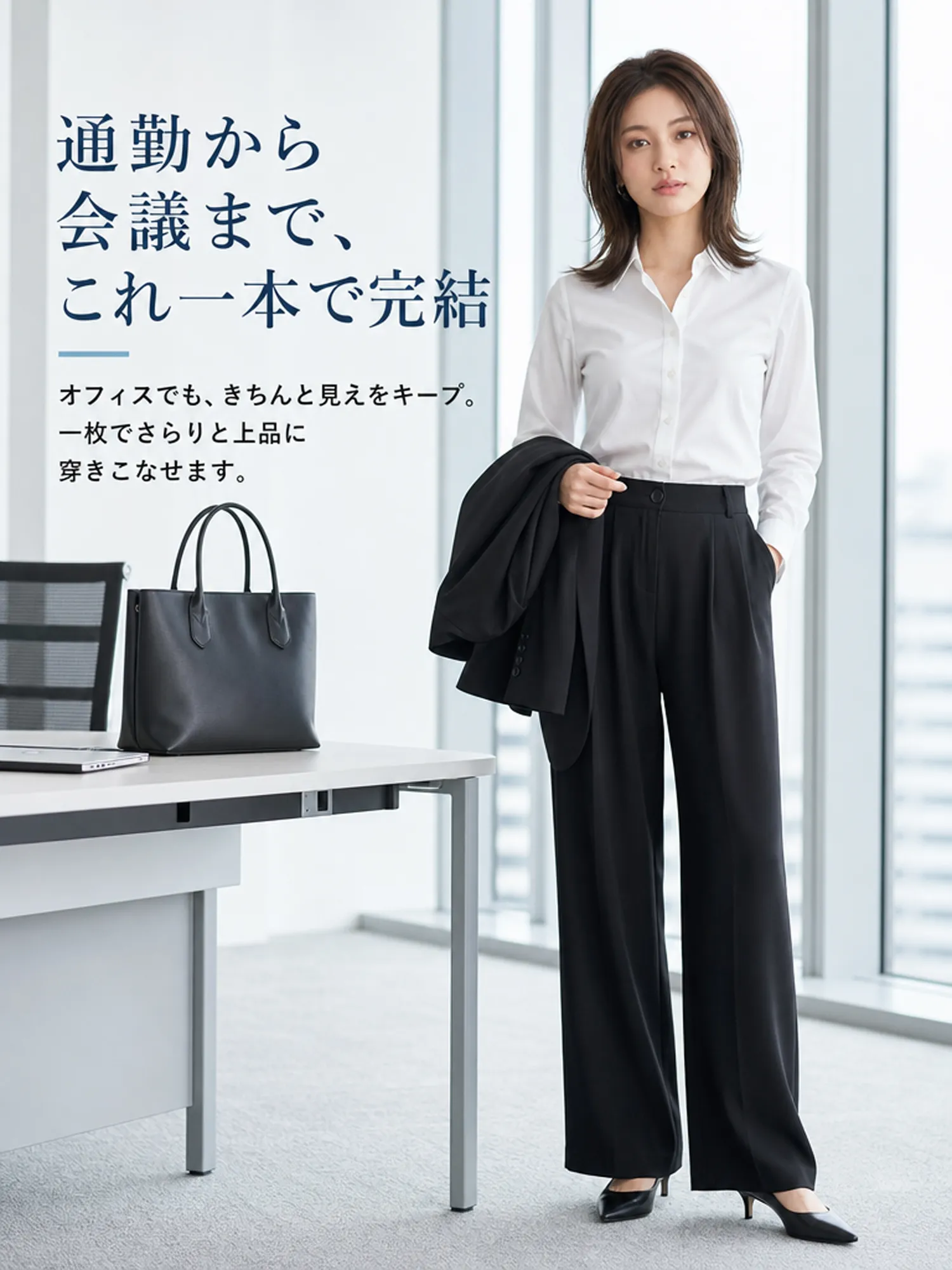 【上品な落ち感で細見え】すらっと脚長見えストレートワイドスラックス