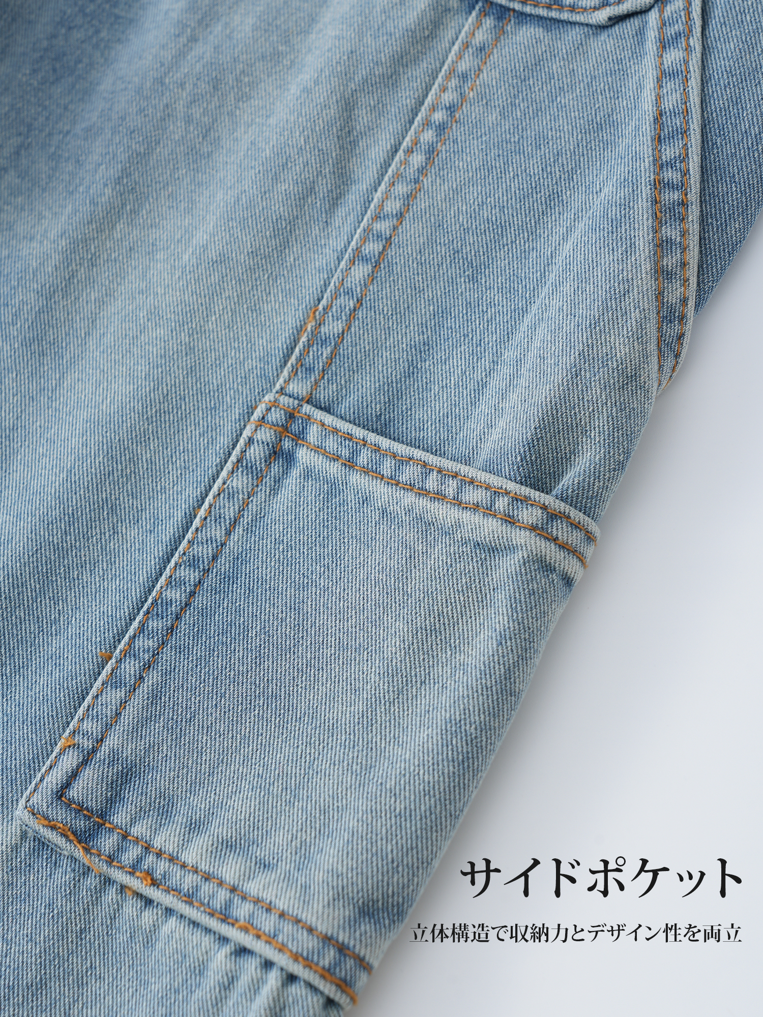 【アメリカンヴィンテージ風ウォッシュ加工 ワークデニムストレートパンツ】