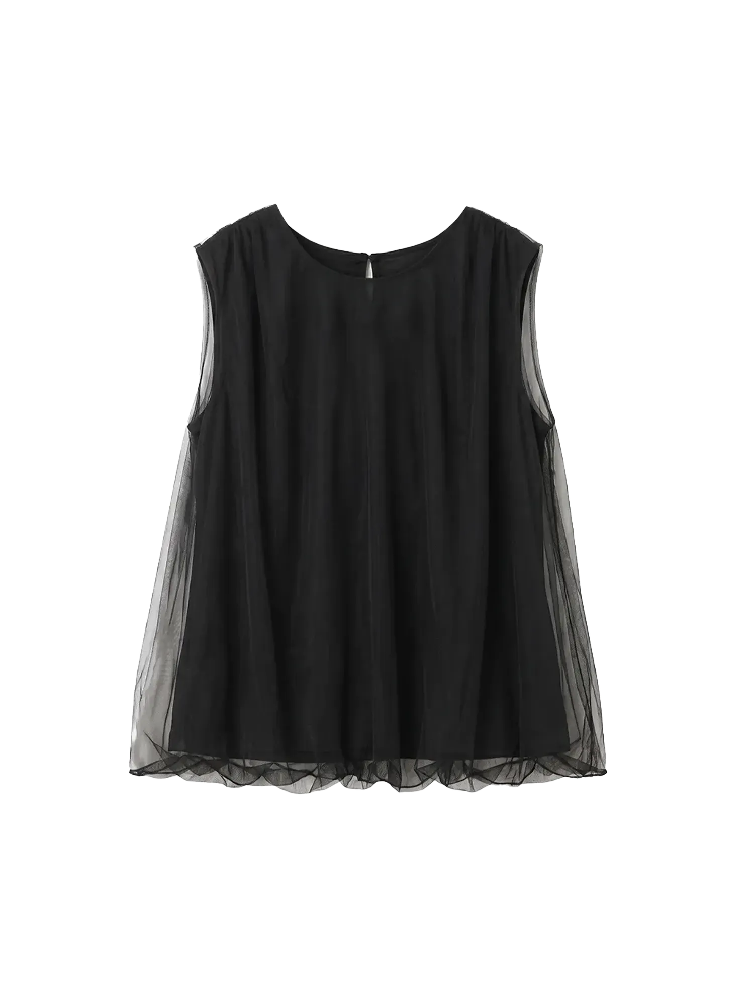 シンプルブラック チュール二重Tシャツ