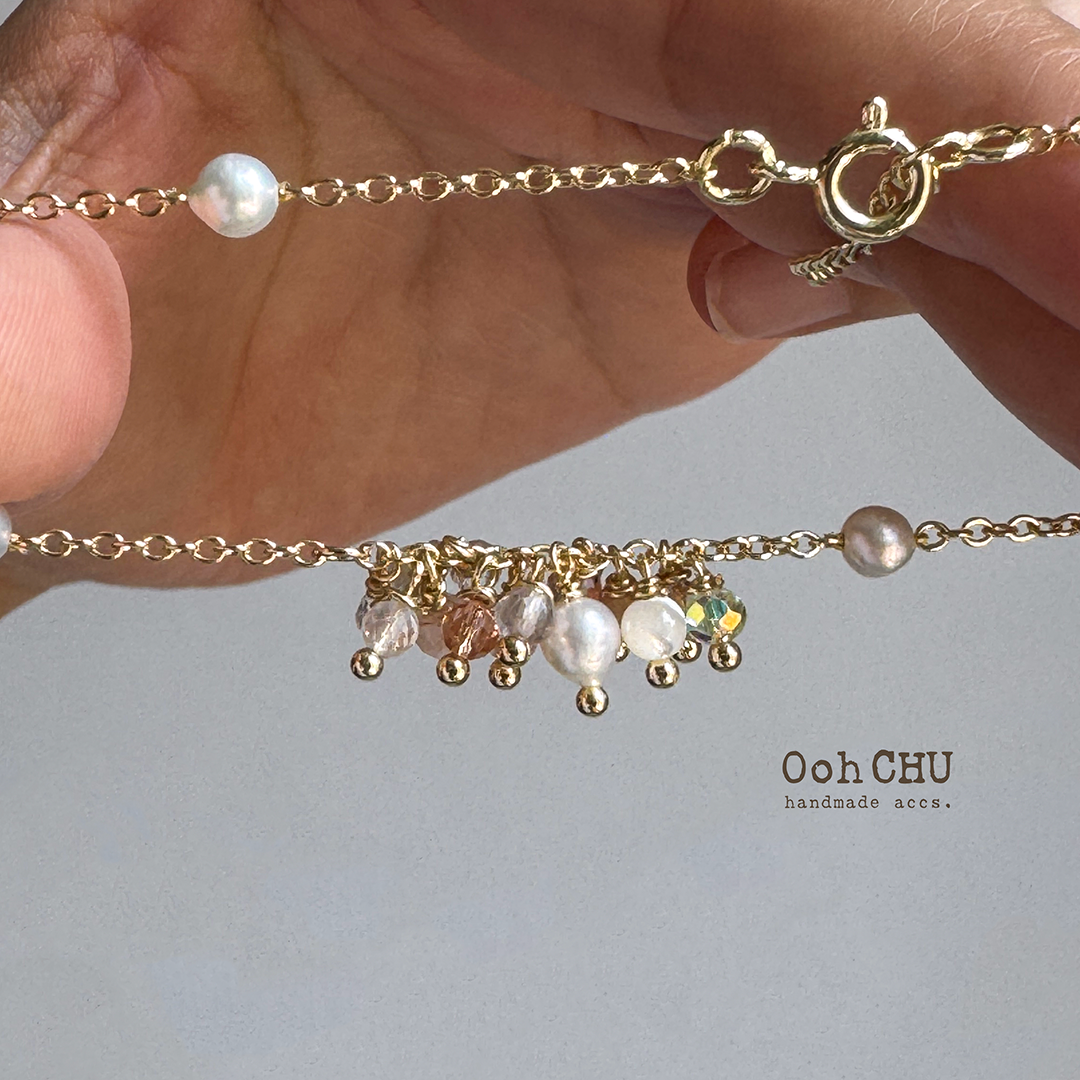 July Glow Bracelet 七月微光 天然晶石×珍珠×14K柱金細手鏈