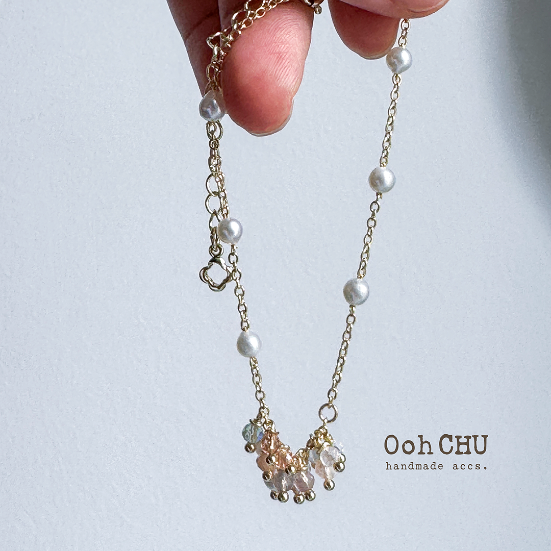 July Glow Bracelet 七月微光 天然晶石×珍珠×14K柱金細手鏈