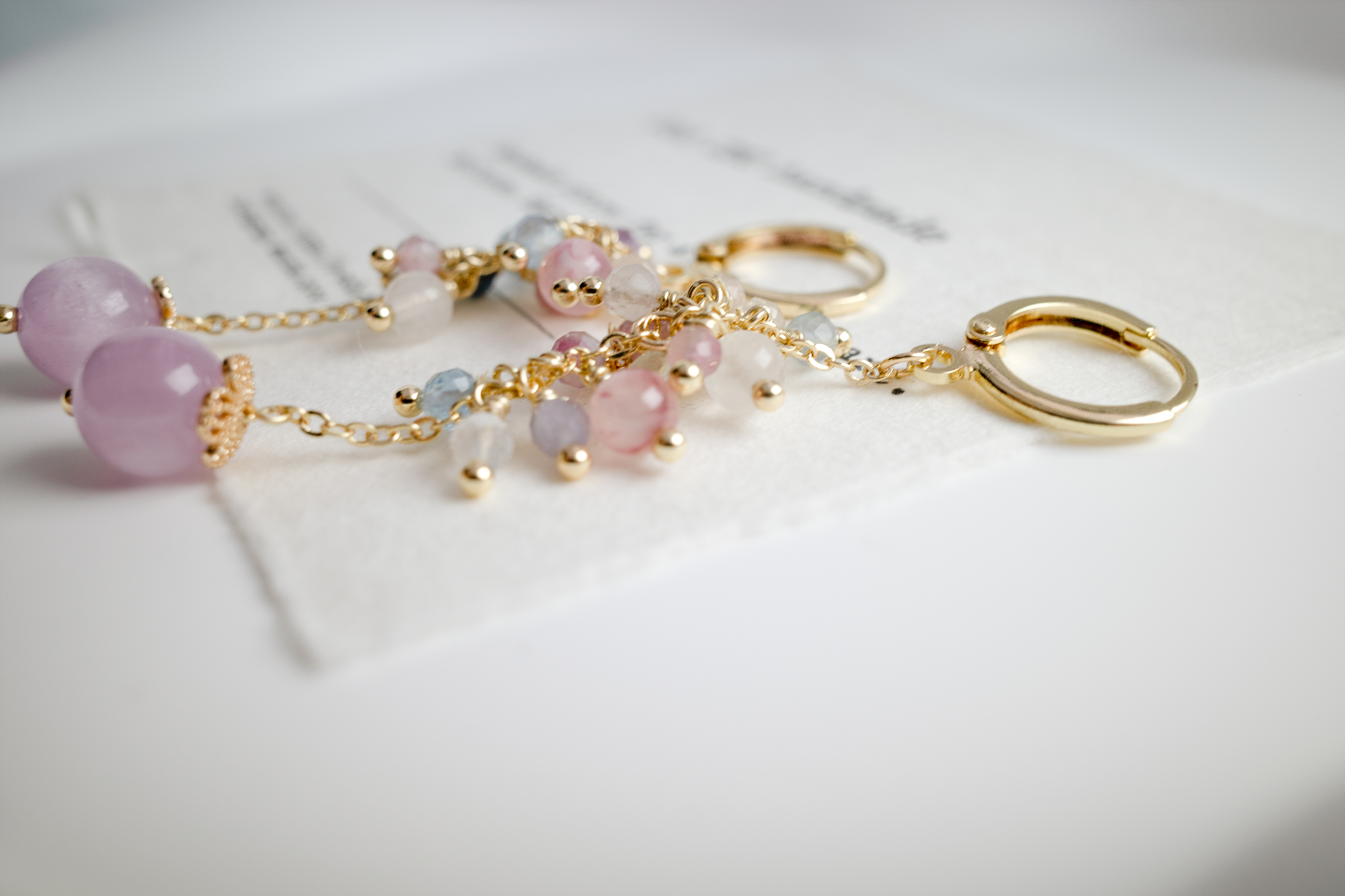 Natural Kunzite Dangle Earrings — Exquisite Handcrafted Jewelry, 14K Gold-Filled.
