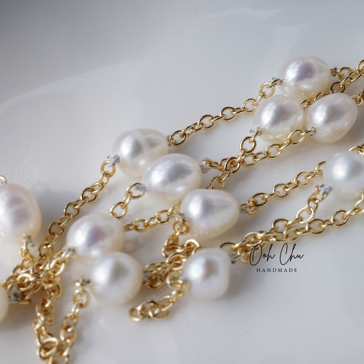 natural freshwater pearls irregular organic luster multi layer tassel handcrafted gold filled earrings detail