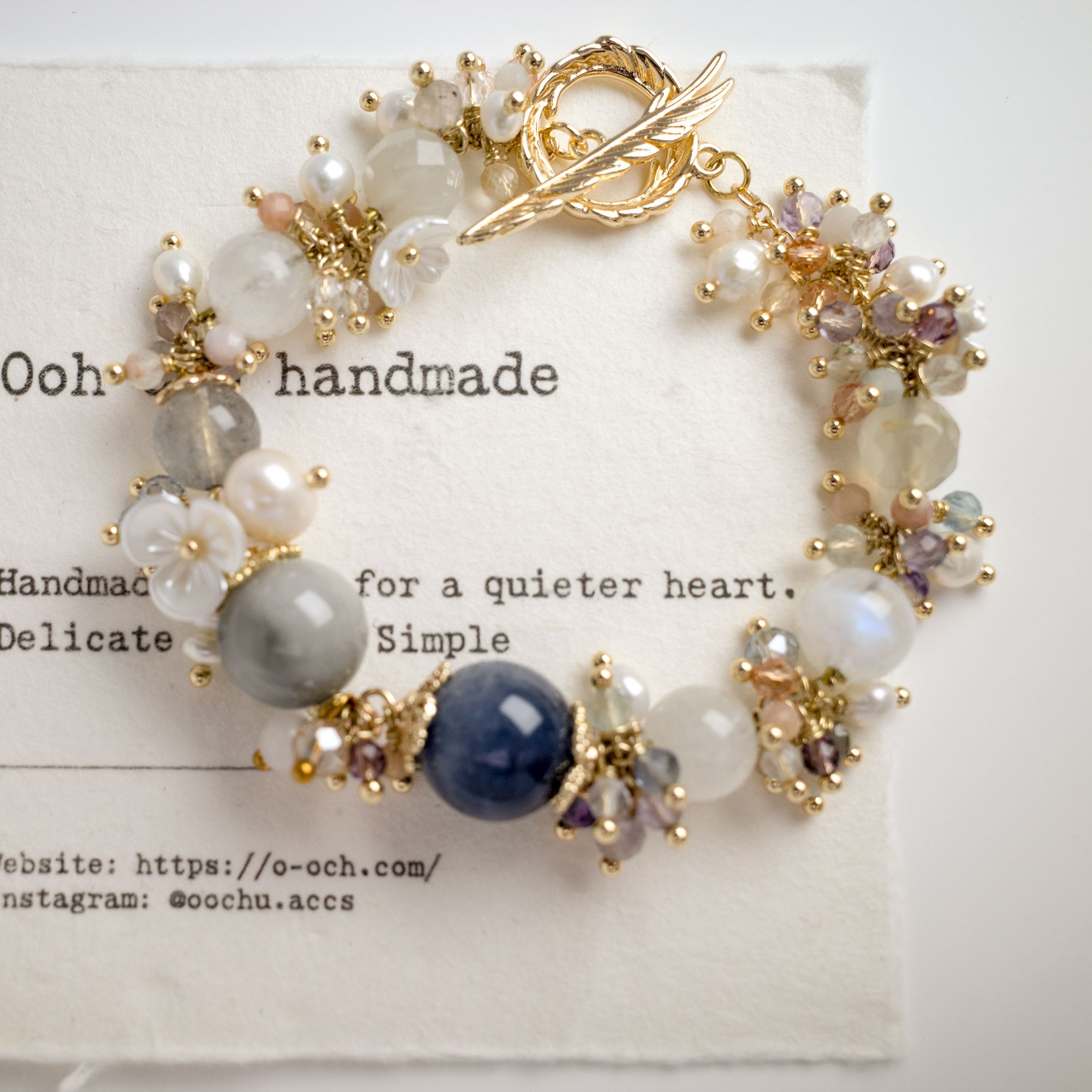 Sunset Glow sunstone moonstone pearl bracelet 天然日光石月光石珍珠手鍊 14K包金
