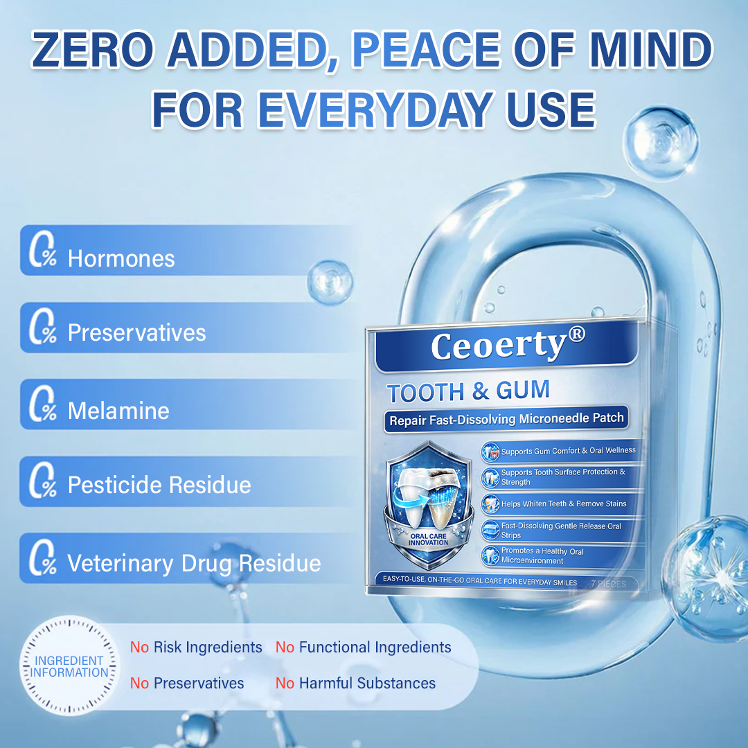 あなたの笑顔のために🦷Ceoerty® 歯と歯茎の修復用速溶性マイクロニードルパッチ✨(5つの機能:💎エナメル質と象牙質の再生・歯茎の強化・歯石と口臭の除去・歯のホワイトニング・知覚過敏の抑制)