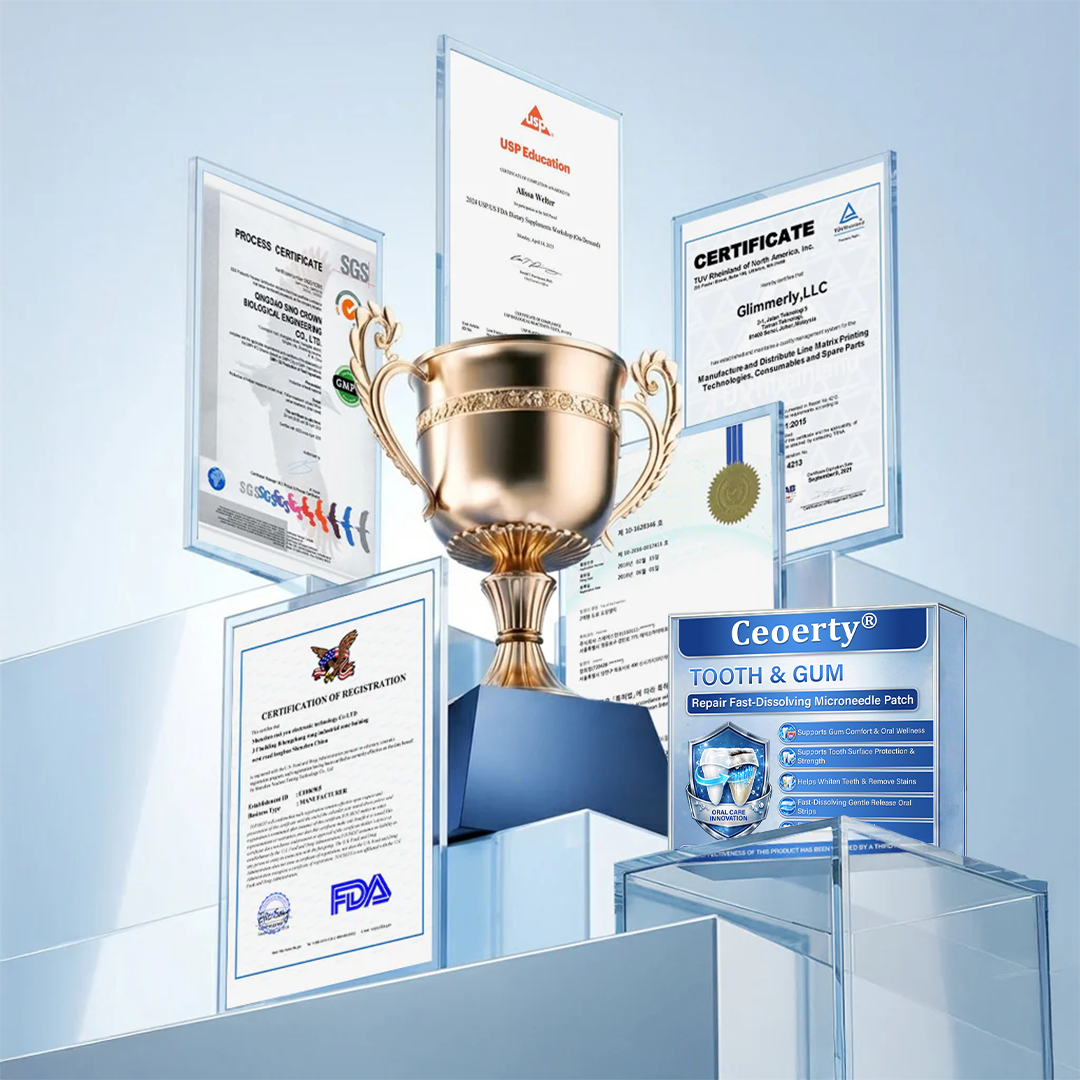 あなたの笑顔のために🦷Ceoerty® 歯と歯茎の修復用速溶性マイクロニードルパッチ✨(5つの機能:💎エナメル質と象牙質の再生・歯茎の強化・歯石と口臭の除去・歯のホワイトニング・知覚過敏の抑制)