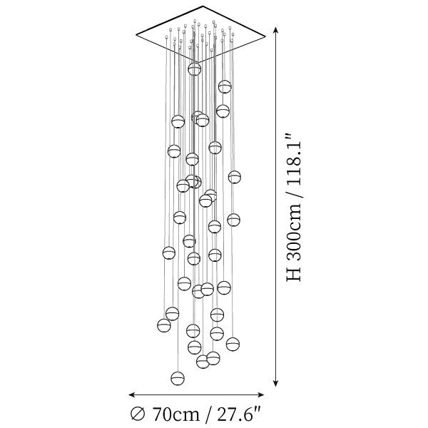 ></p><ul><li>50 個のヘッドのサイズ: 直径 80cm x 300cm / ∅ 31.5″ x <span data-mce-fragment=
