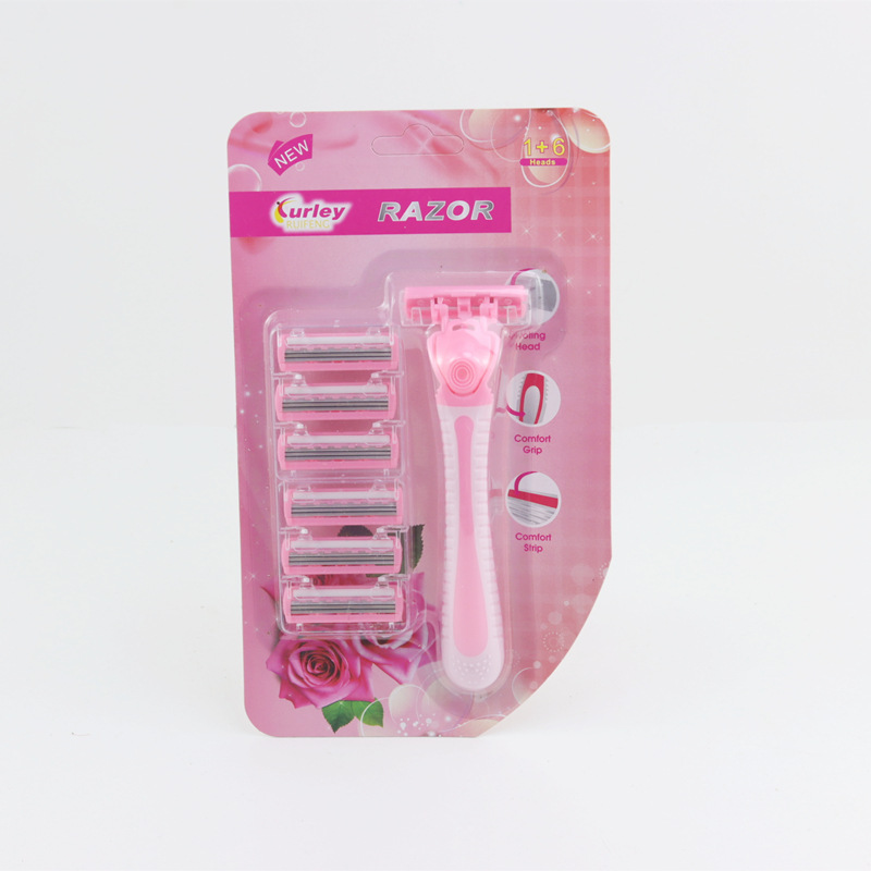Curley Women-s Pivoting Head Disposable Razor with Comfort Grip & Lubricating Strip