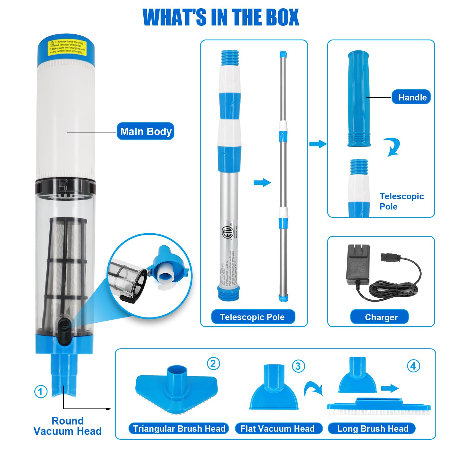 PoolNexa-PN30丨3 in 1 Cordless Rechargeable Pool Vacuum Cleaner