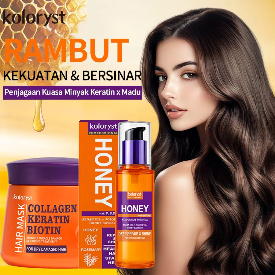 Topeng Rambut Koloryst, Kolagen, Keratin dan Biotin, 500ml, Serum Rambut Koloryst, 50ml, Pakej Promosi