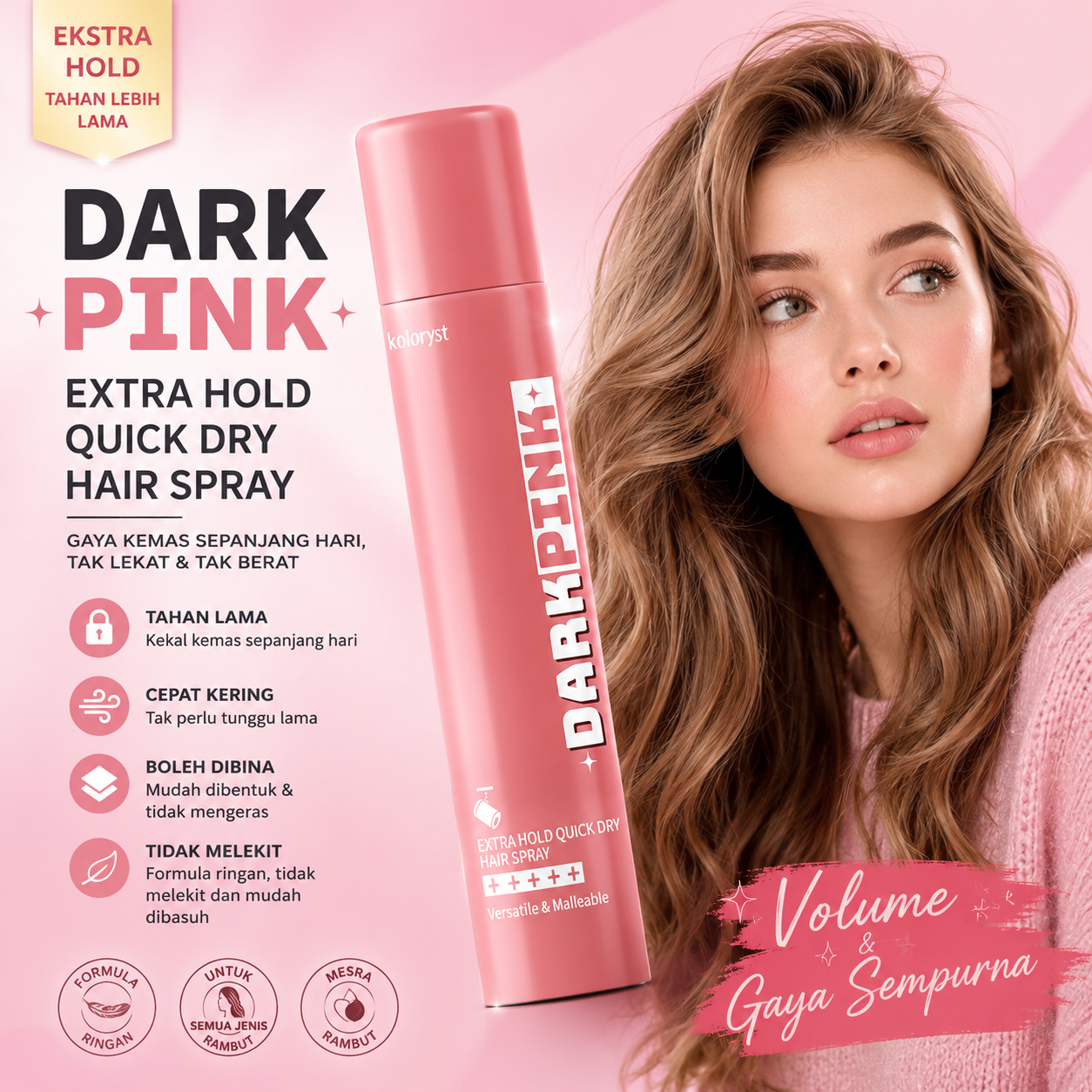 Semburan Rambut Pegangan Platinum Mewah Koloryst (400ml) – Jernih