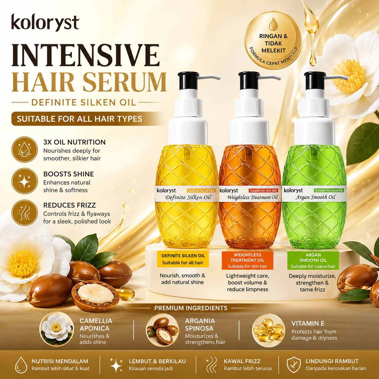 Serum Rambut 3 Warna Koloryst untuk Rambut Tipis/Kasar (100ml)