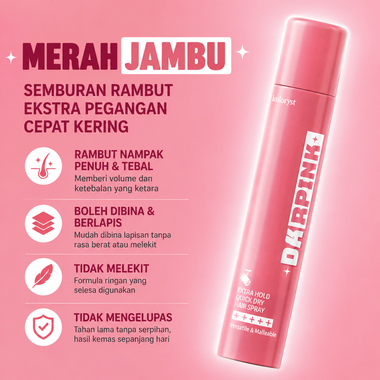 Semburan Rambut Pegangan Platinum Mewah Koloryst (400ml) – Jernih