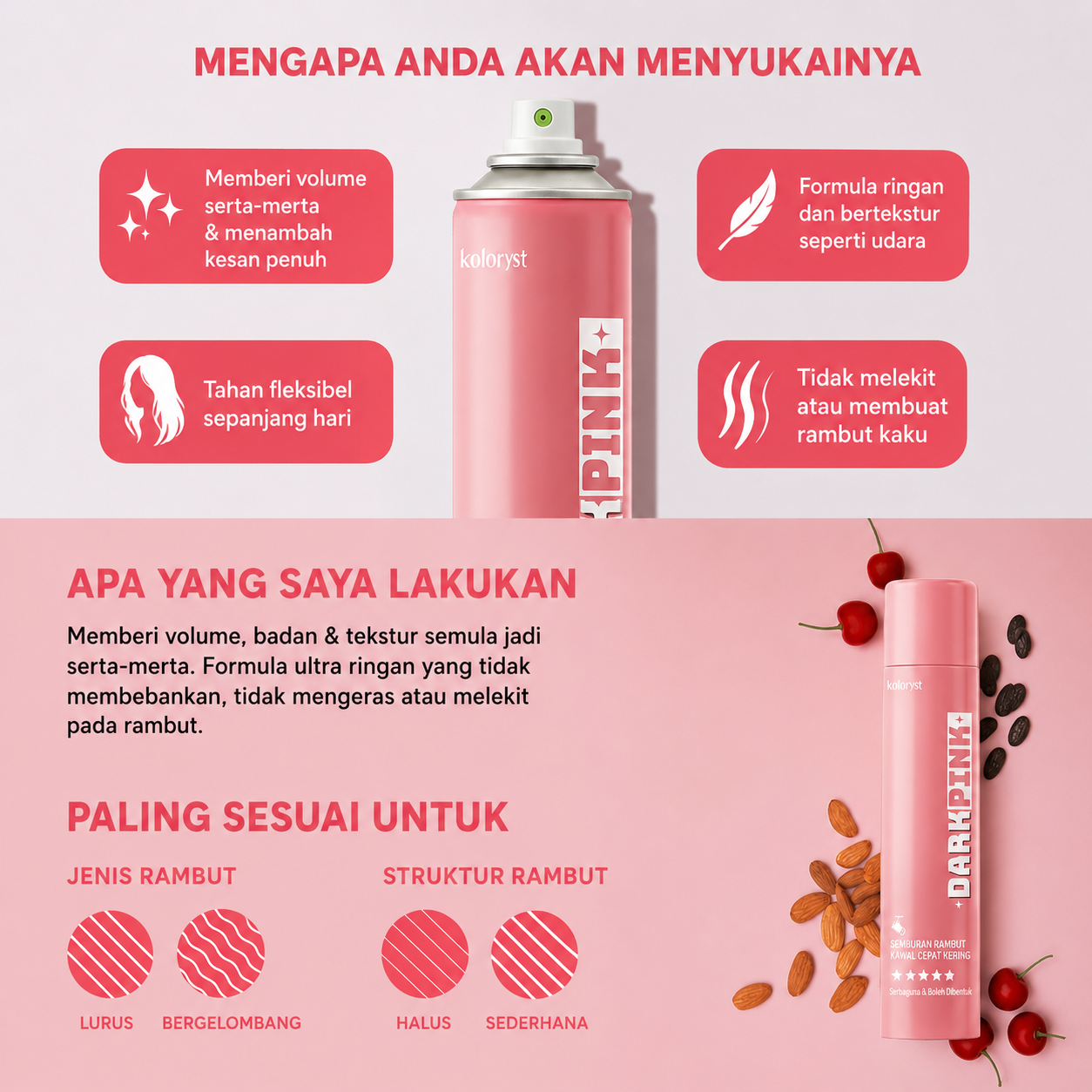 Semburan Rambut Pegangan Platinum Mewah Koloryst (400ml) – Jernih