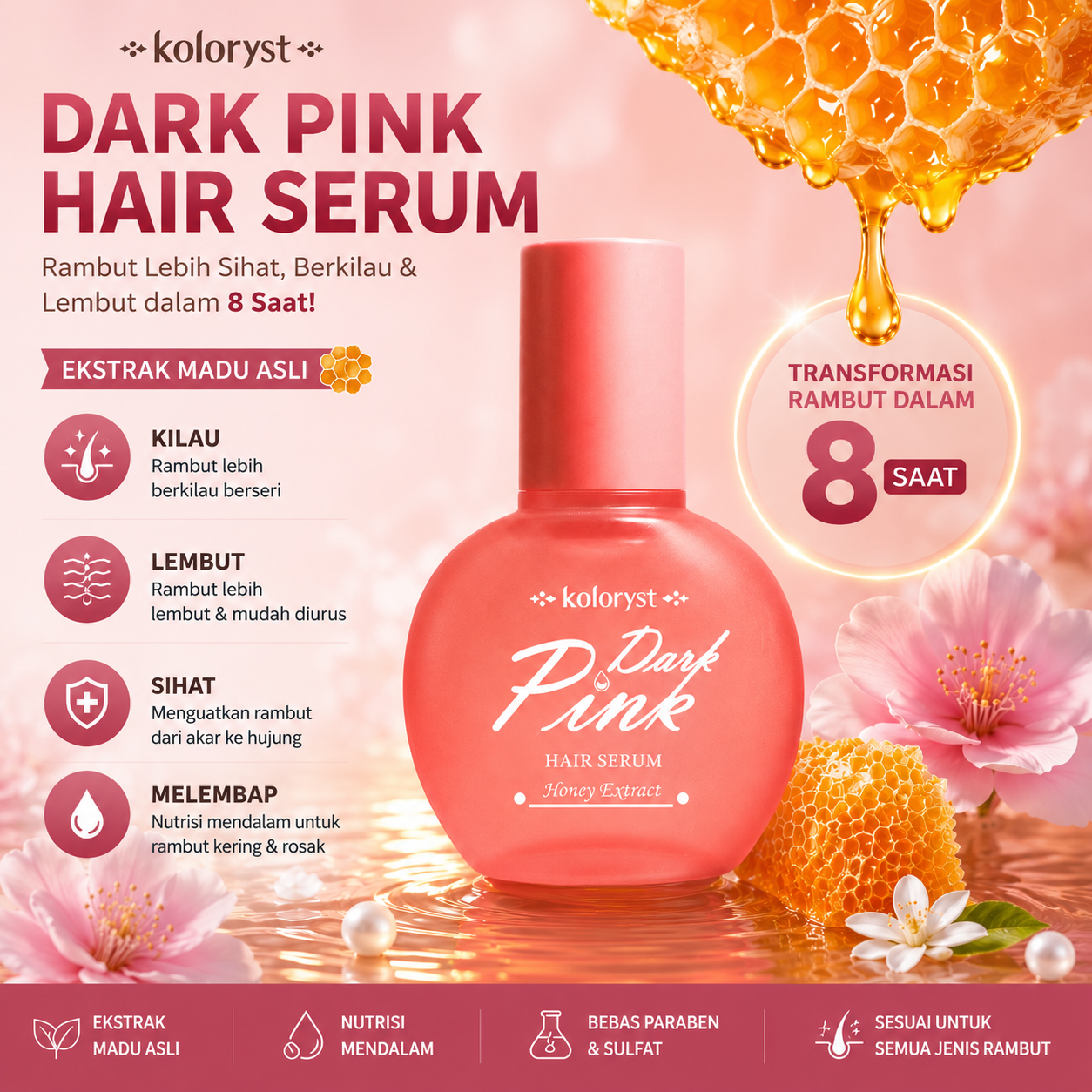Serum Rambut Koloryst Madu Merah Jambu Gelap (70ml) – (Halal)
