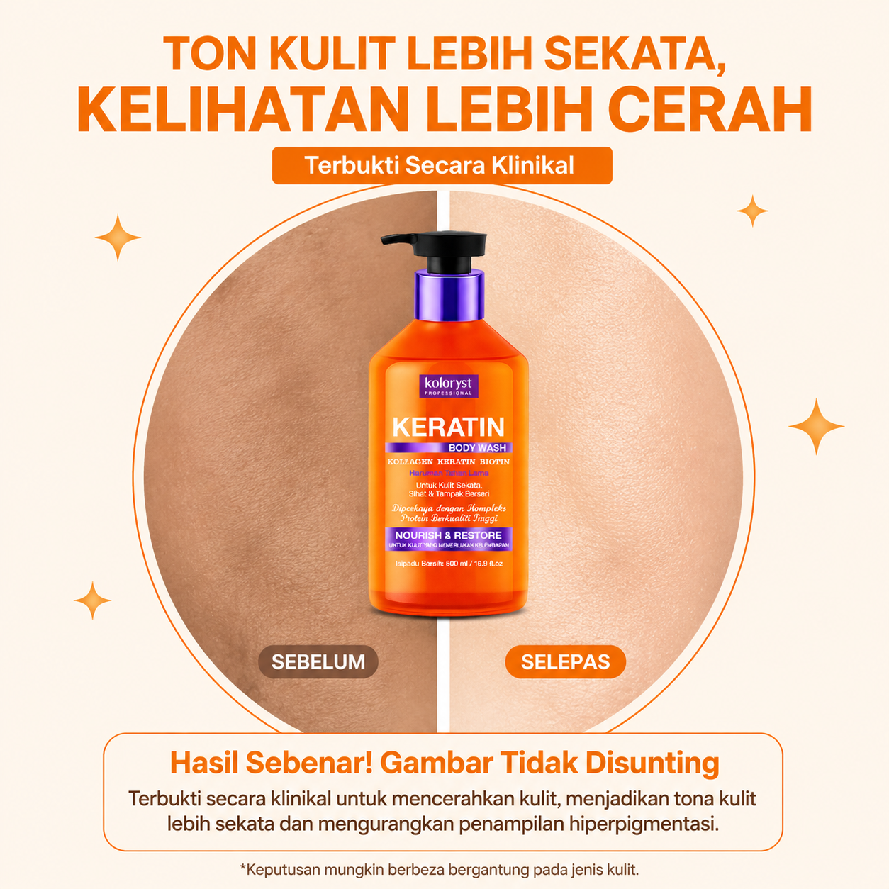 Pencuci Badan Penjagaan Keratin Koloryst (500ml) dengan Keratin, Vitamin B5, dan Ekstrak Oat