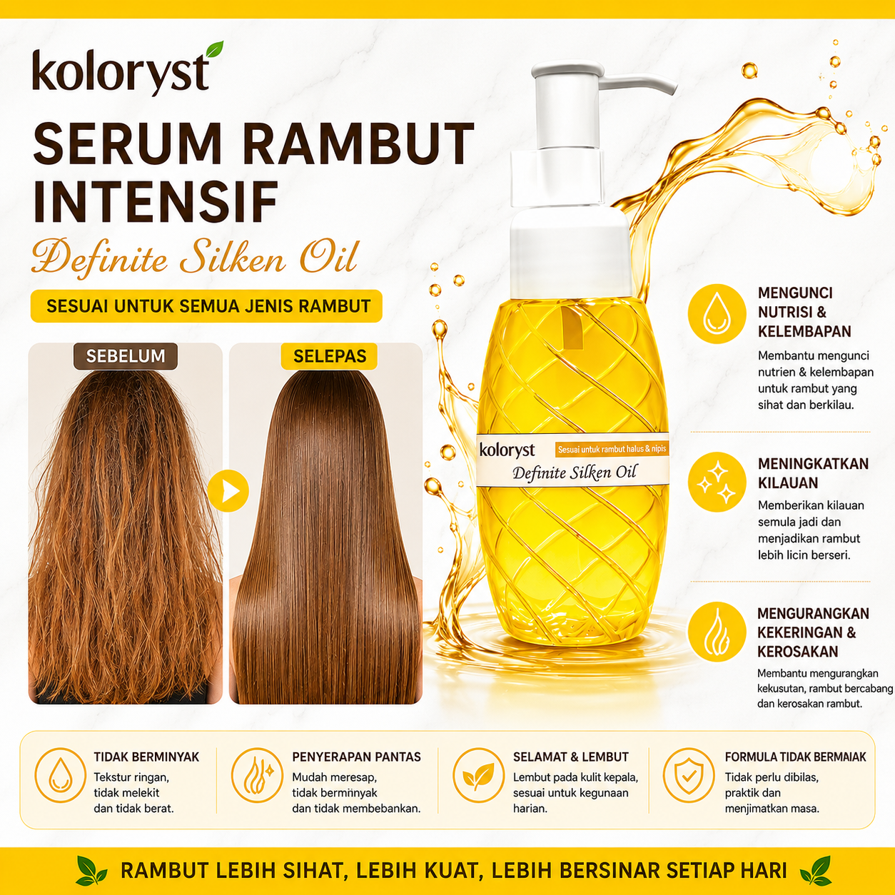 Serum Rambut 3 Warna Koloryst untuk Rambut Tipis/Kasar (100ml)
