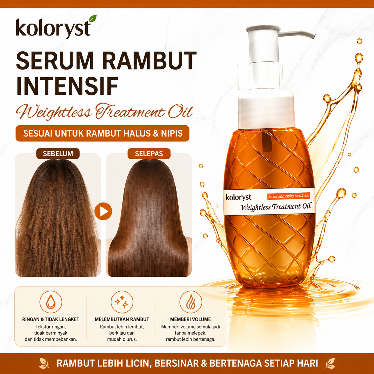 Serum Rambut 3 Warna Koloryst untuk Rambut Tipis/Kasar (100ml)