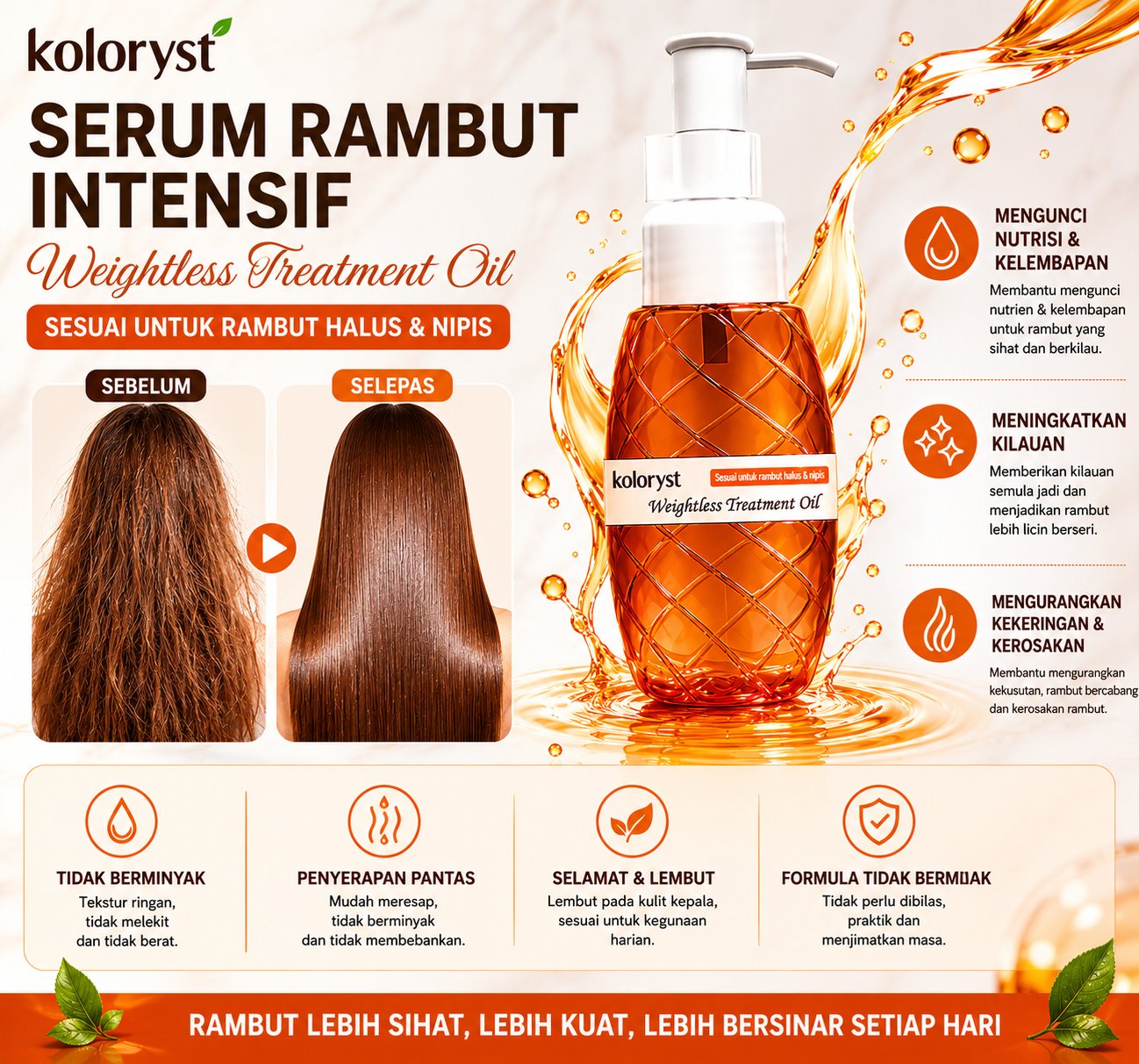 Serum Rambut 3 Warna Koloryst untuk Rambut Tipis/Kasar (100ml)