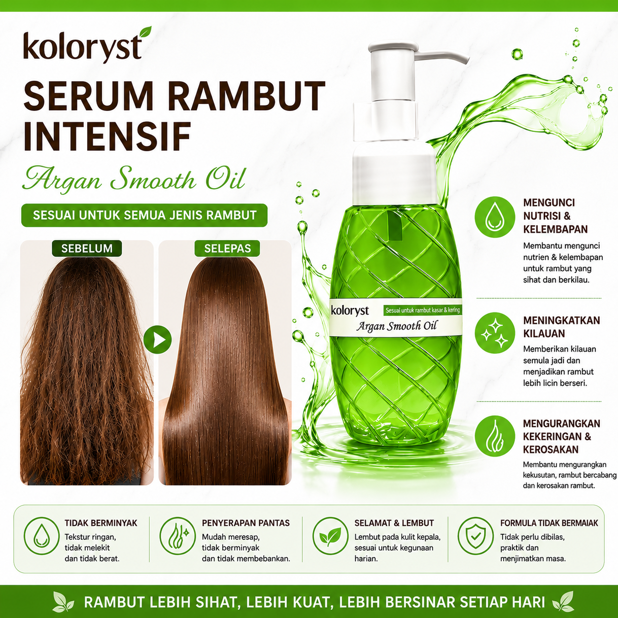 Serum Rambut 3 Warna Koloryst untuk Rambut Tipis/Kasar (100ml)