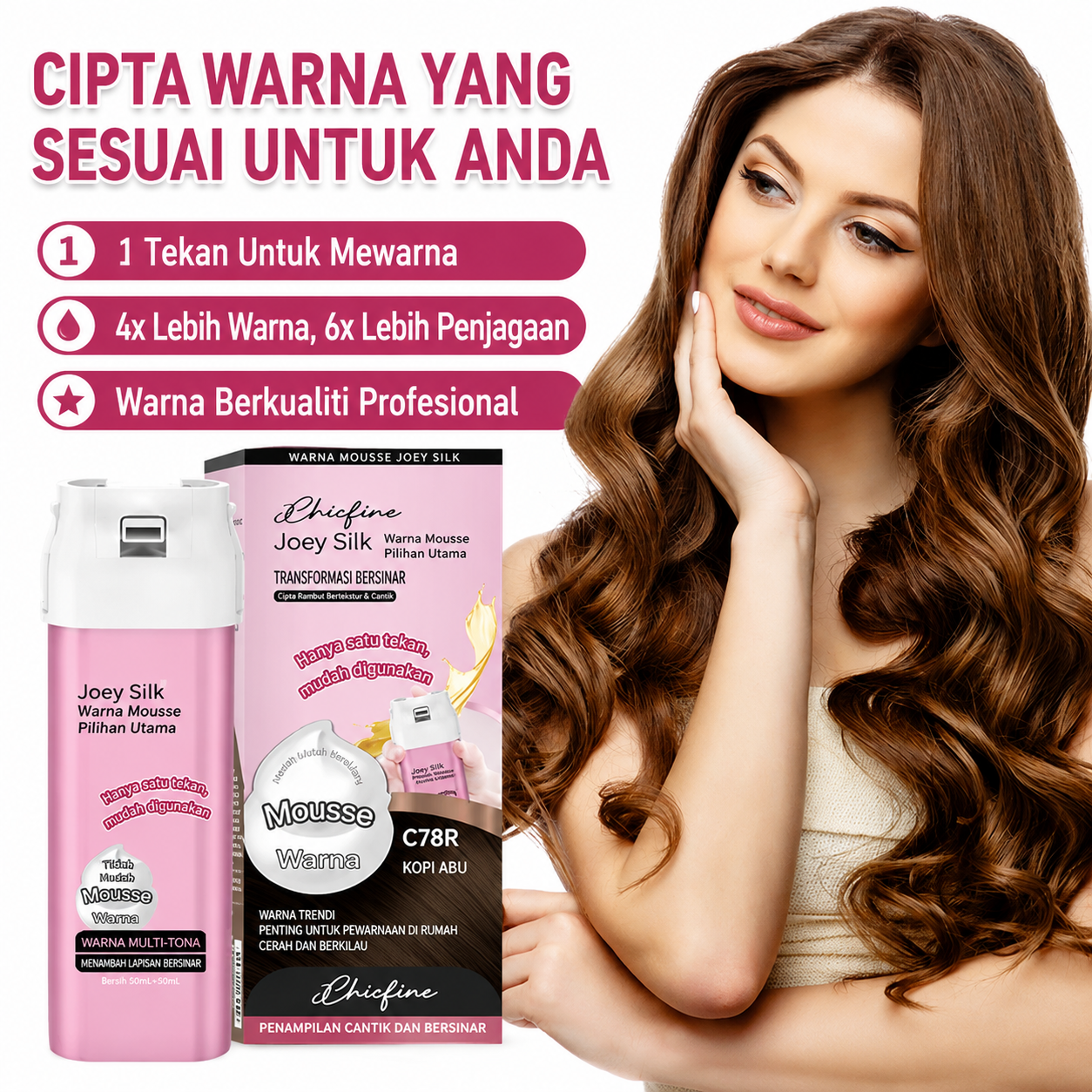 Pewarna Rambut Mousse Koloryst Joey Silk Superior (Tekan Sekali) - 6 Warna