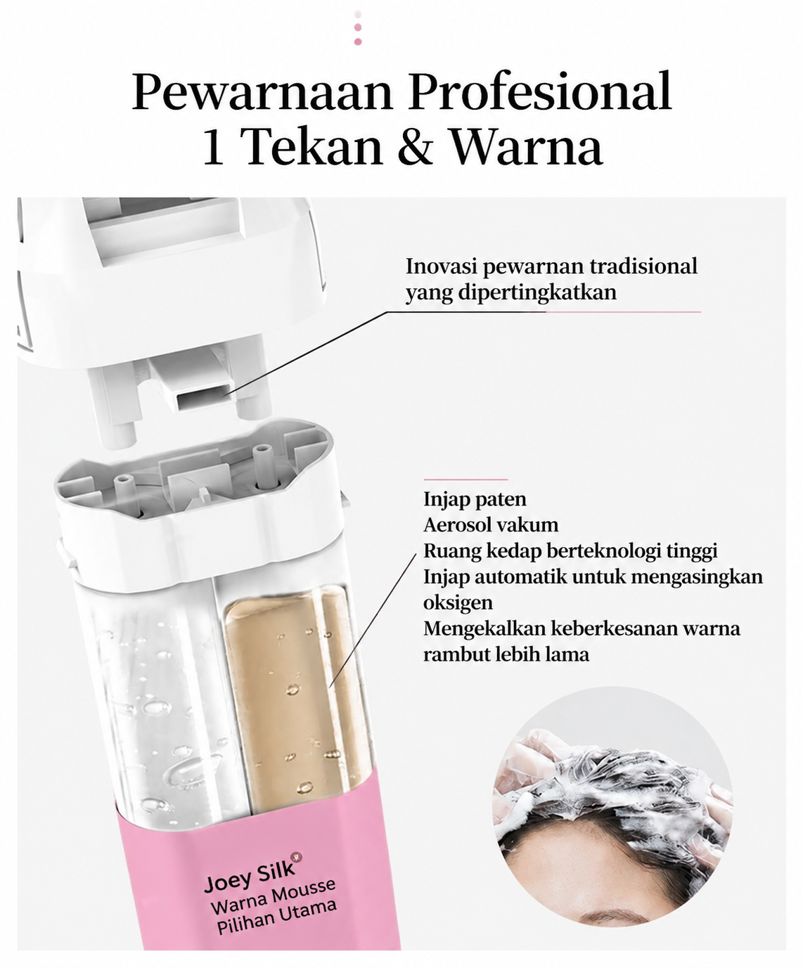 Pewarna Rambut Mousse Koloryst Joey Silk Superior (Tekan Sekali) - 6 Warna