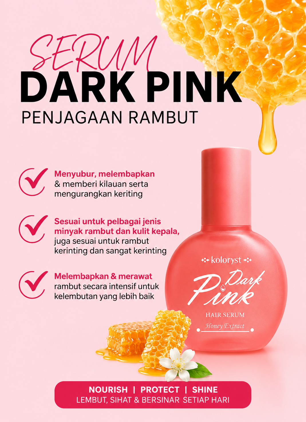 Serum Rambut Koloryst Madu Merah Jambu Gelap (70ml) – (Halal)